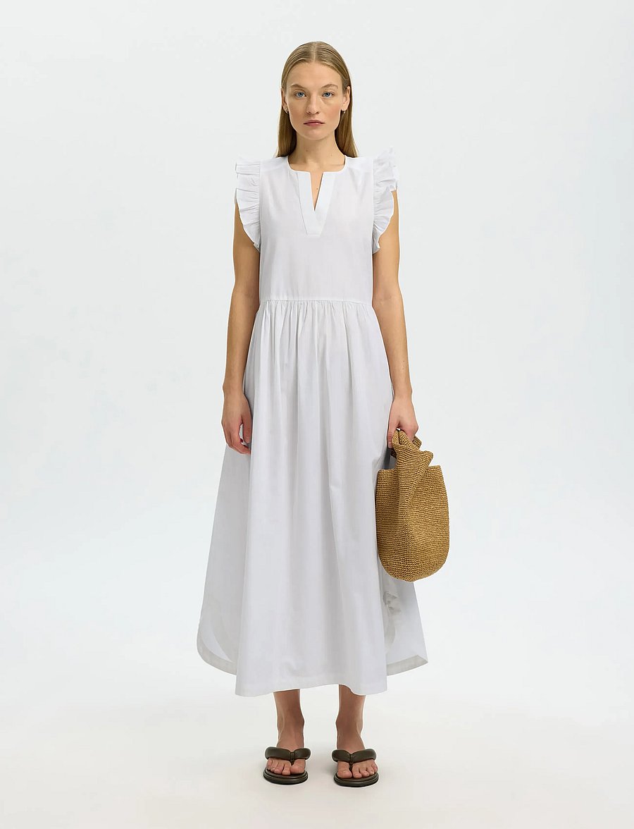 Selected - SLWBLAIR-IDA REGULAR SL LONG DRESS NOOS - sommerkjoler - bright white - 3