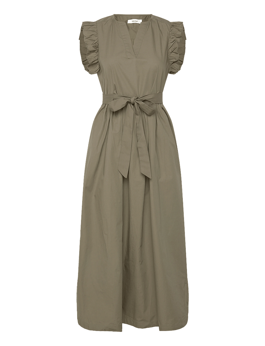 Selected - SLWBLAIR-IDA REGULAR SL LONG DRESS NOOS - sommerkleider - deep lichen green - 0