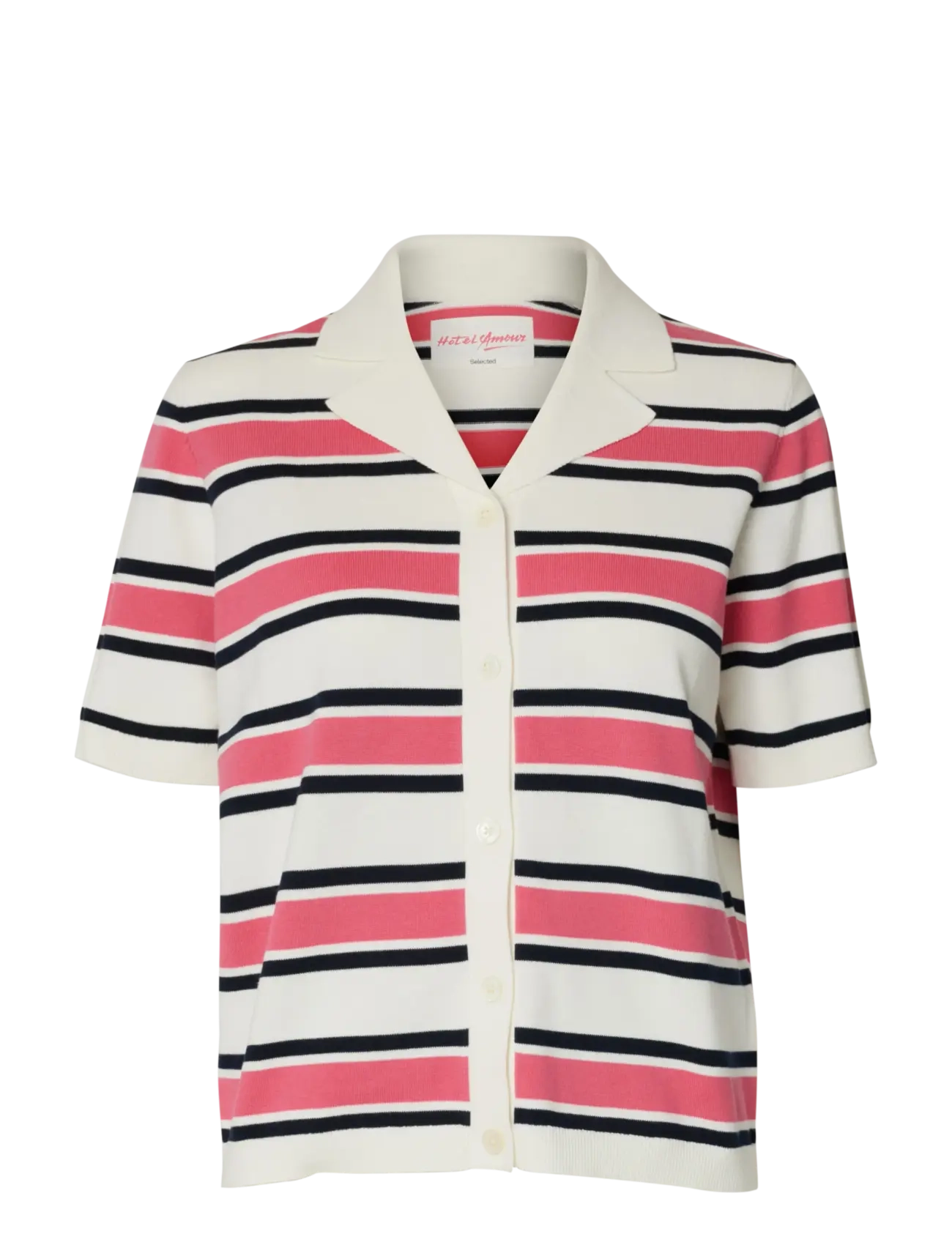 Selected SLFAMOUR SS KNIT POLO CARDIGAN - Riided - EGRET / cream