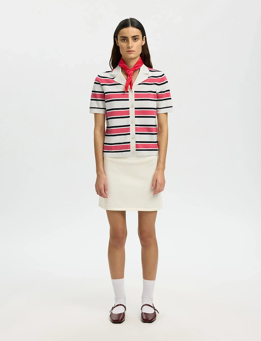 Selected - SLFAMOUR SS KNIT POLO CARDIGAN - poloshirts - egret - 3