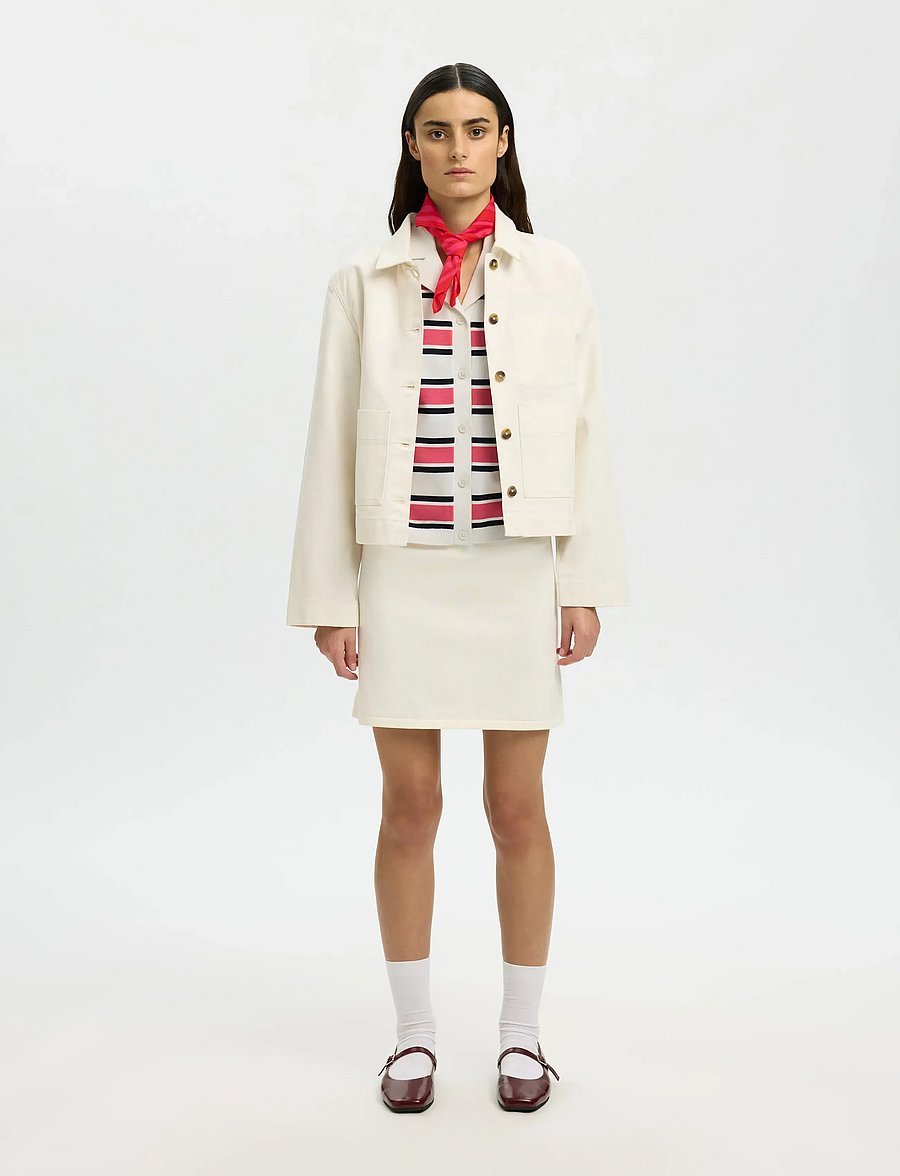 Selected - SLFAMOUR SS KNIT POLO CARDIGAN - poloshirts - egret - 5