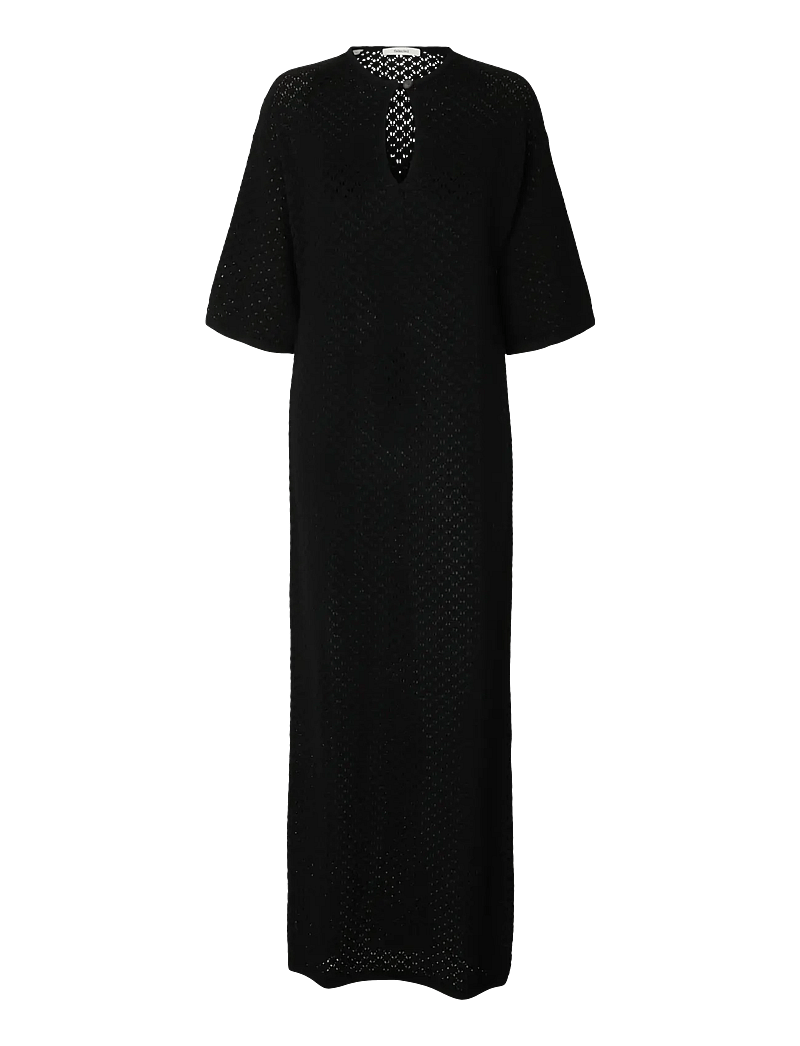 Selected - SLFIVY 2/4 KNIT STRUCTURE DRESS - kootud kleidid - black - 0