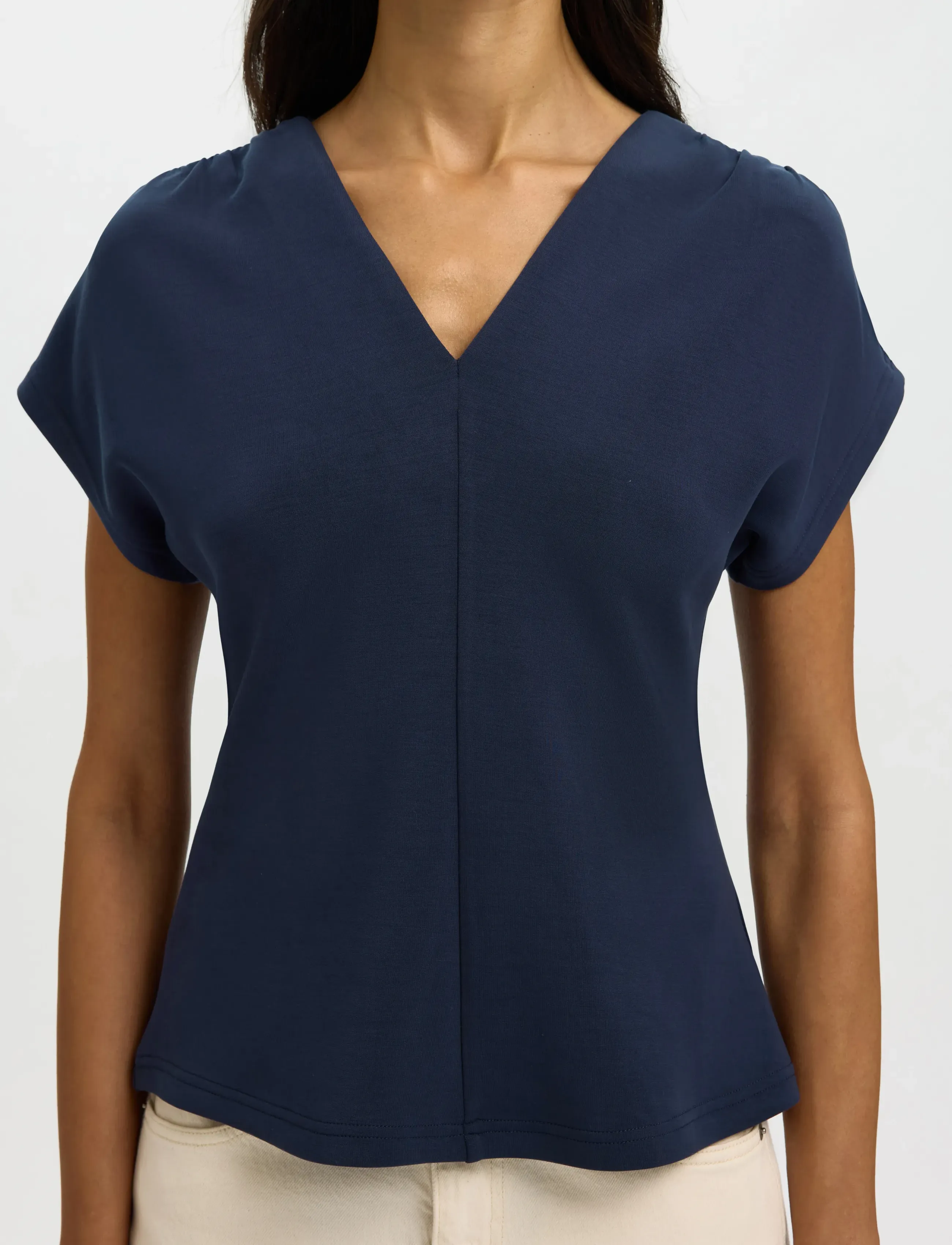 Selected - SLFTENNY SS V-NECK GATHERED TOP NOOS - t-shirts - dark sapphire - 4