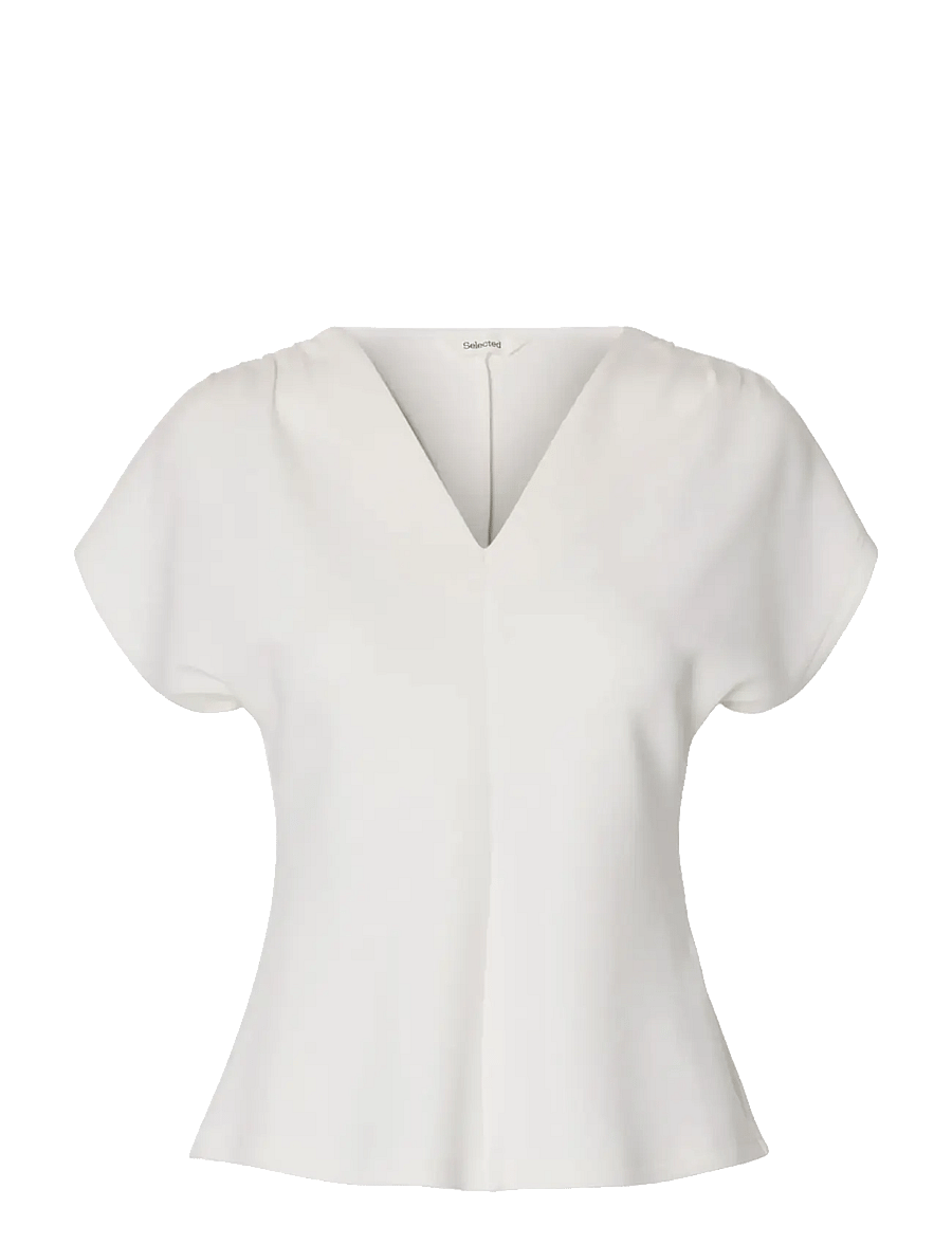 Selected - SLFTENNY SS V-NECK GATHERED TOP NOOS - t-shirts - snow white - 1
