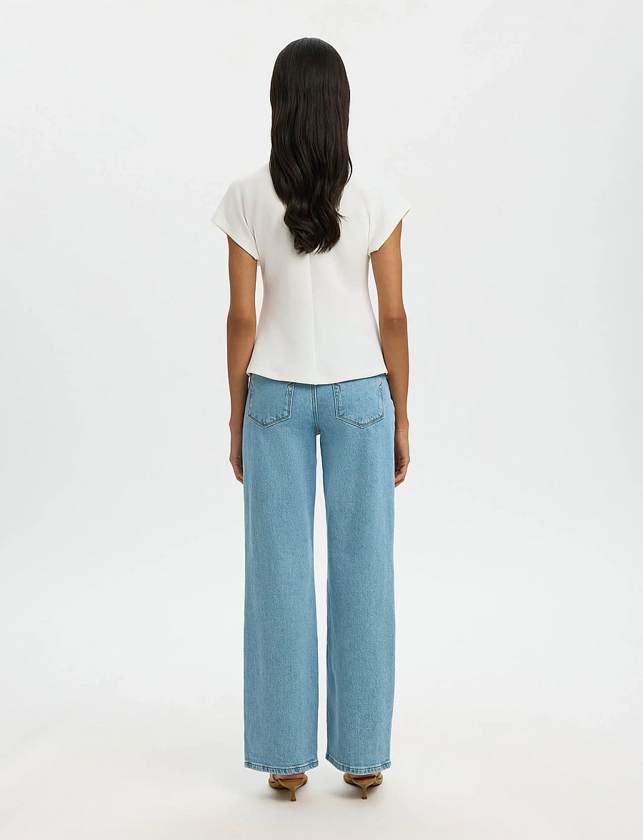 Selected - SLFTENNY SS V-NECK GATHERED TOP NOOS - t-shirts - snow white - 2