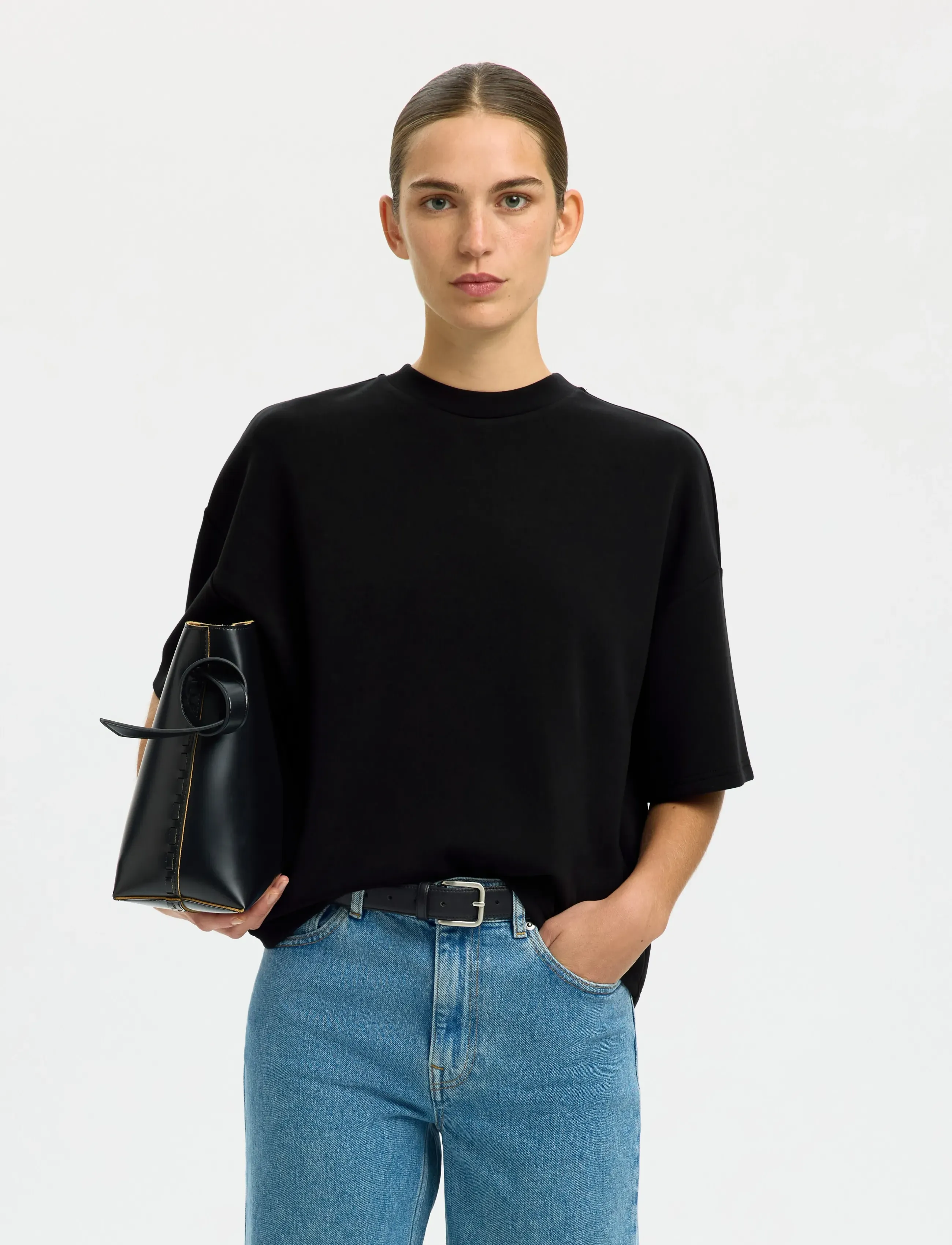 Selected Slwoversized Tenny Tee Noos, Kvinder, Oversize T-Shirt, Sort, Str: XL
