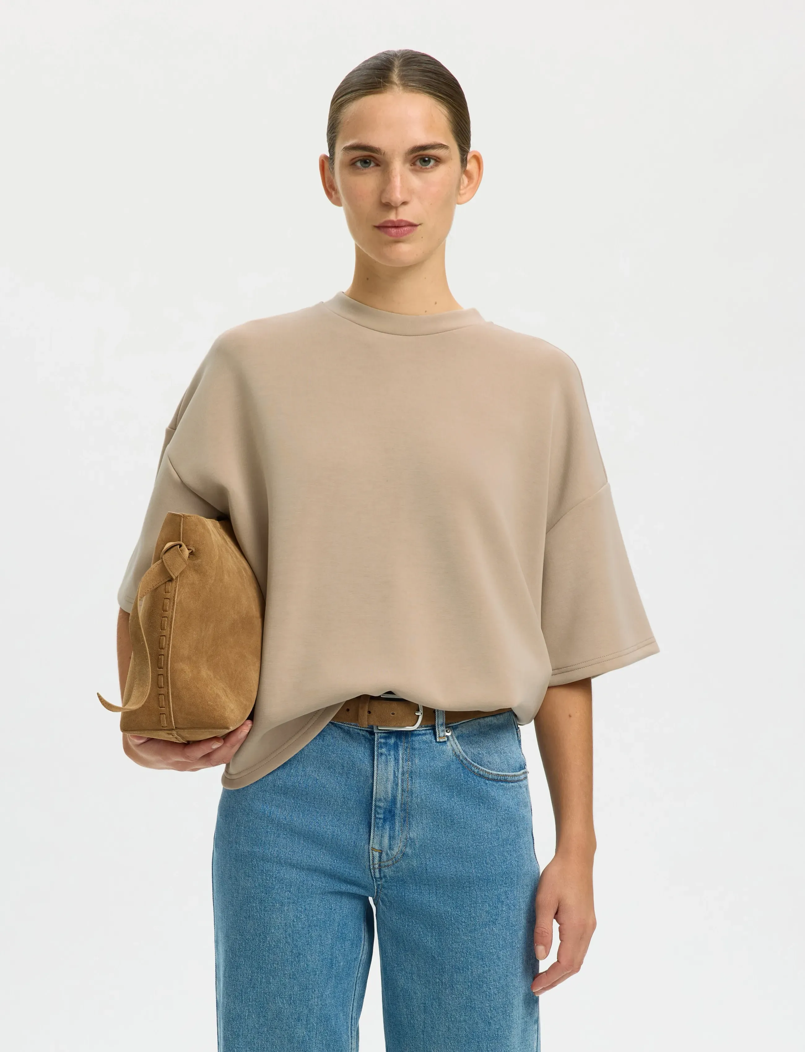 Selected SLWOVERSIZED TENNY TEE NOOS - T-särgid ja alussärgid - PURE CASHMERE / beige