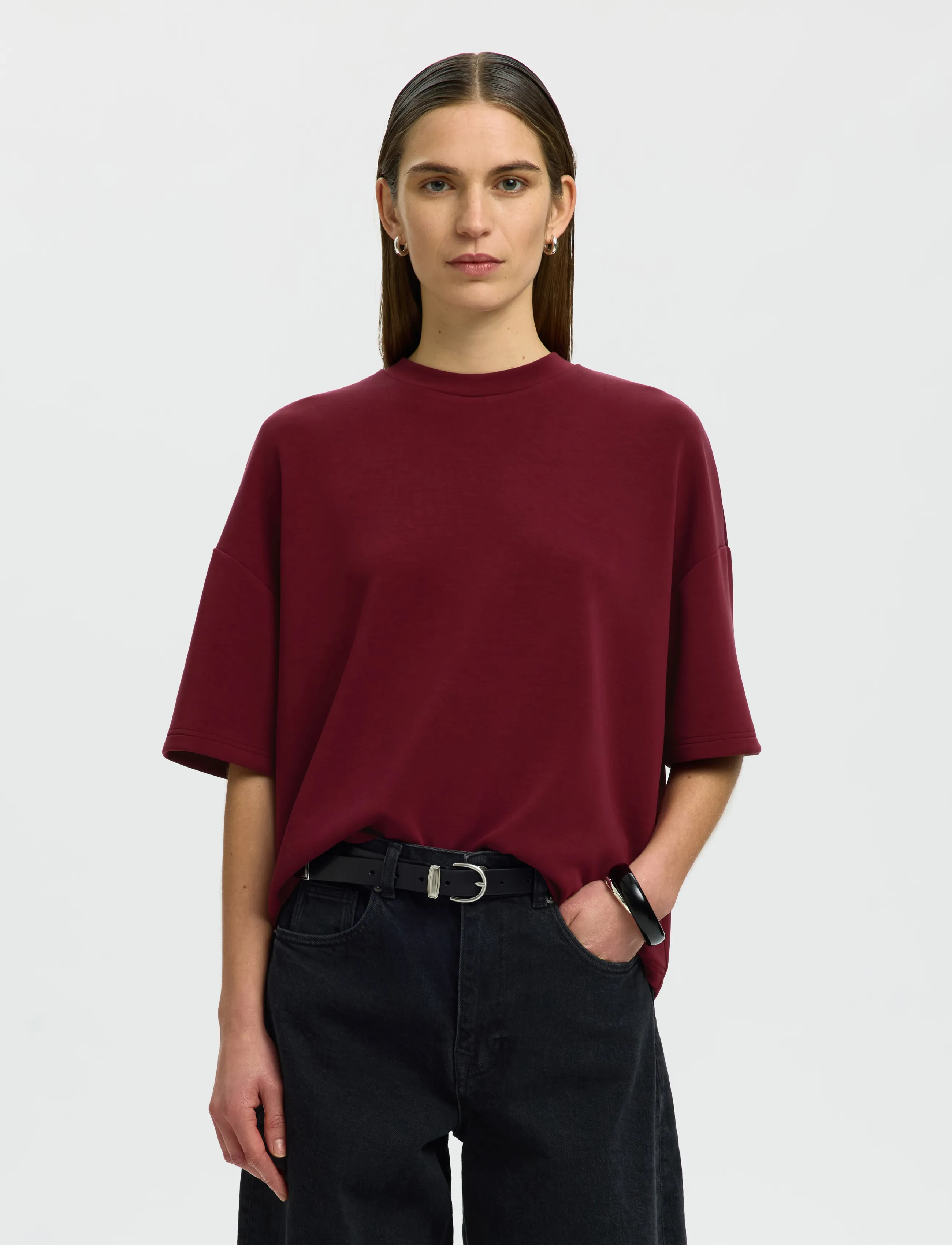 Selected Slwoversized Tenny Tee Noos, Kvinder, Oversize T-Shirt, Bordeaux, Str: M