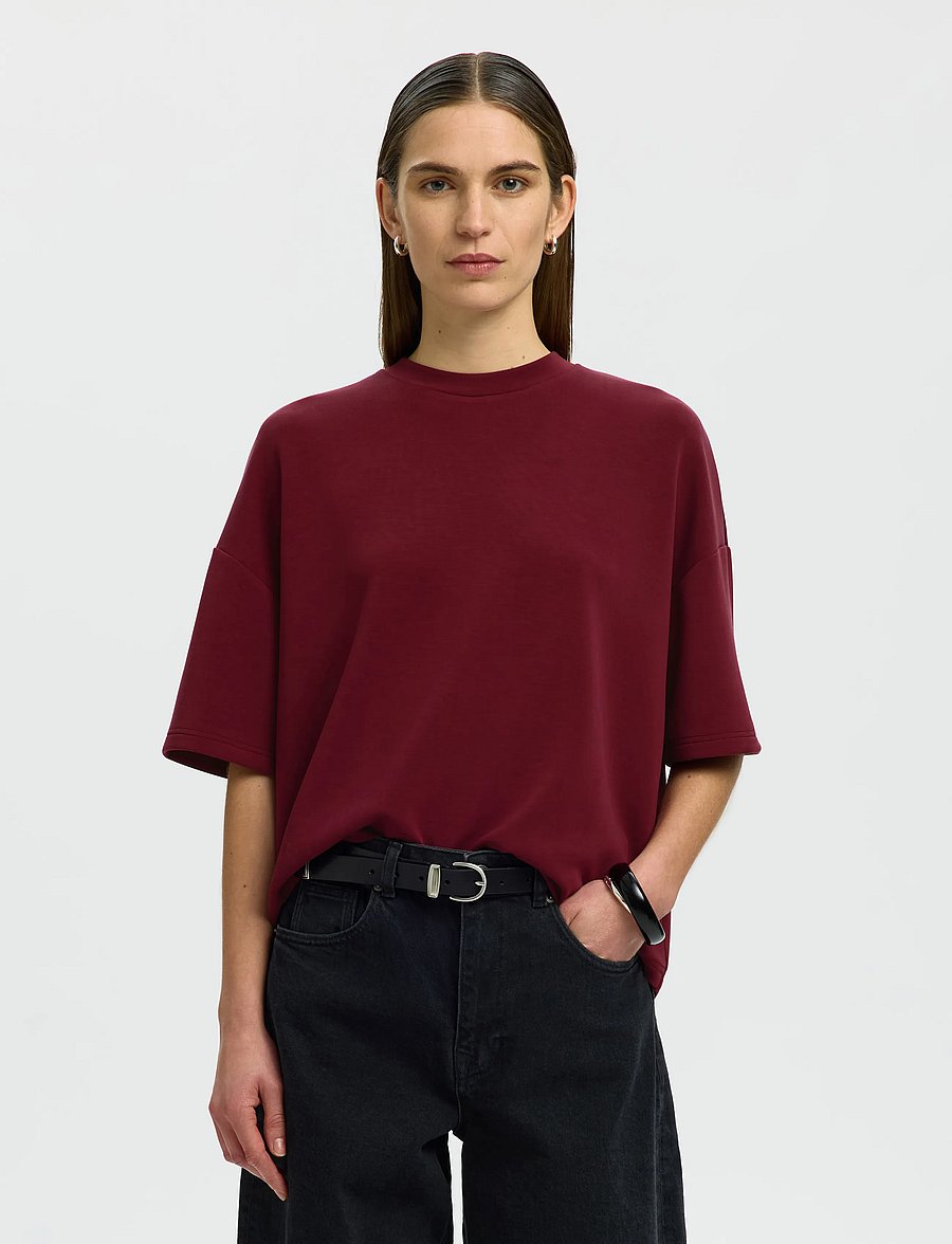 Selected - SLWOVERSIZED TENNY TEE NOOS - t-särgid - tawny port - 0