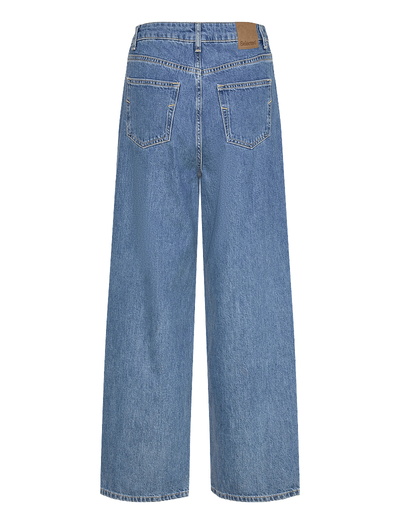 Selected - SLFWIDE AGATHE MW BAGGY PLEATED JEANS - laia säärega teksad - medium blue denim - 1