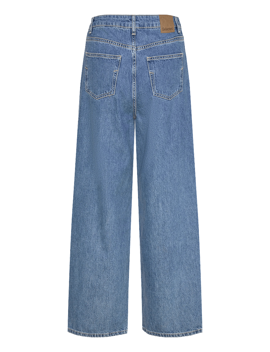 Selected - SLFWIDE AGATHE MW BAGGY PLEATED JEANS - hosen mit weitem bein - medium blue denim - 1