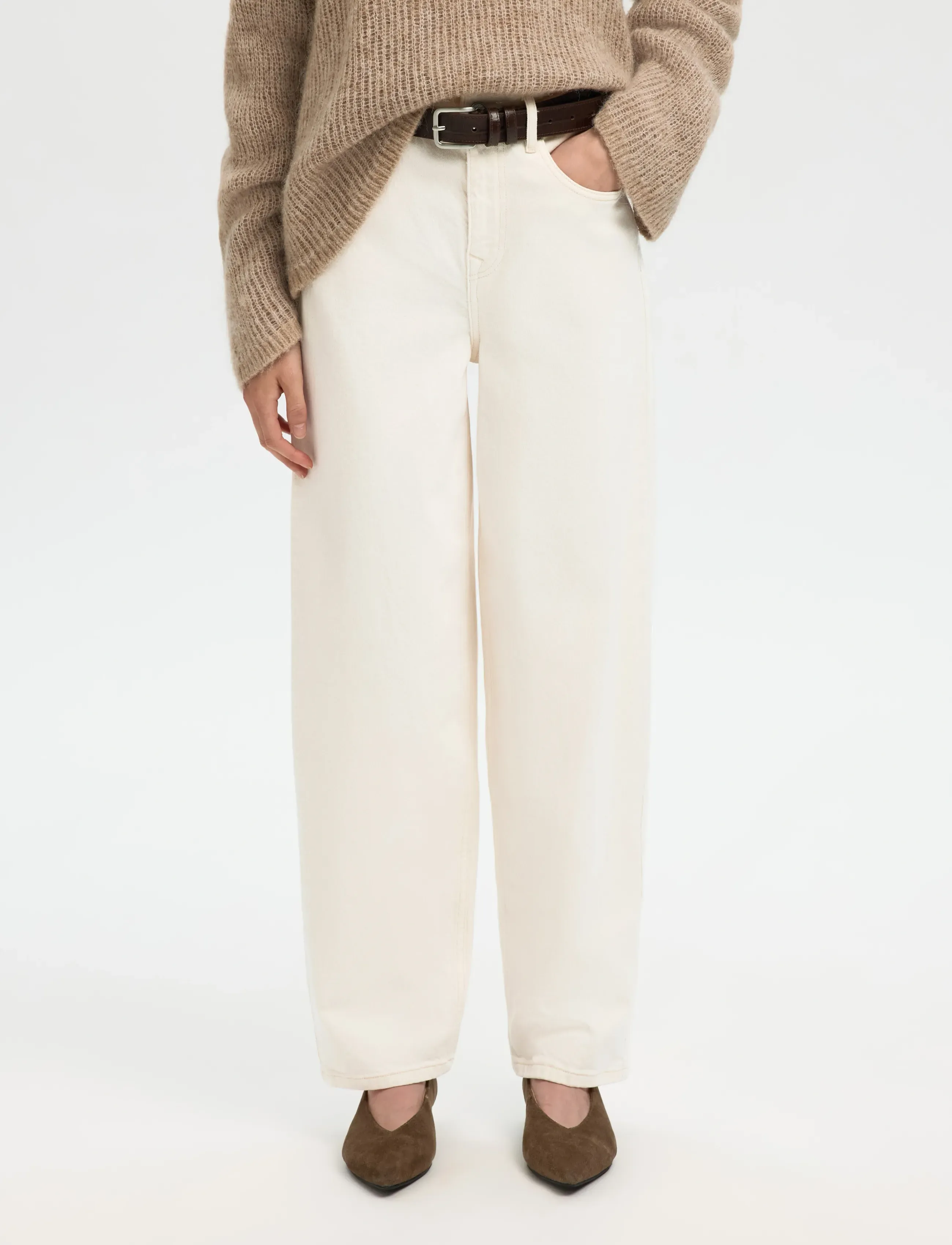 Selected Slfbarrel Ebba Hw Jeans, 32 x 32, Cream, Jeans > Barrel Jeans, Dame