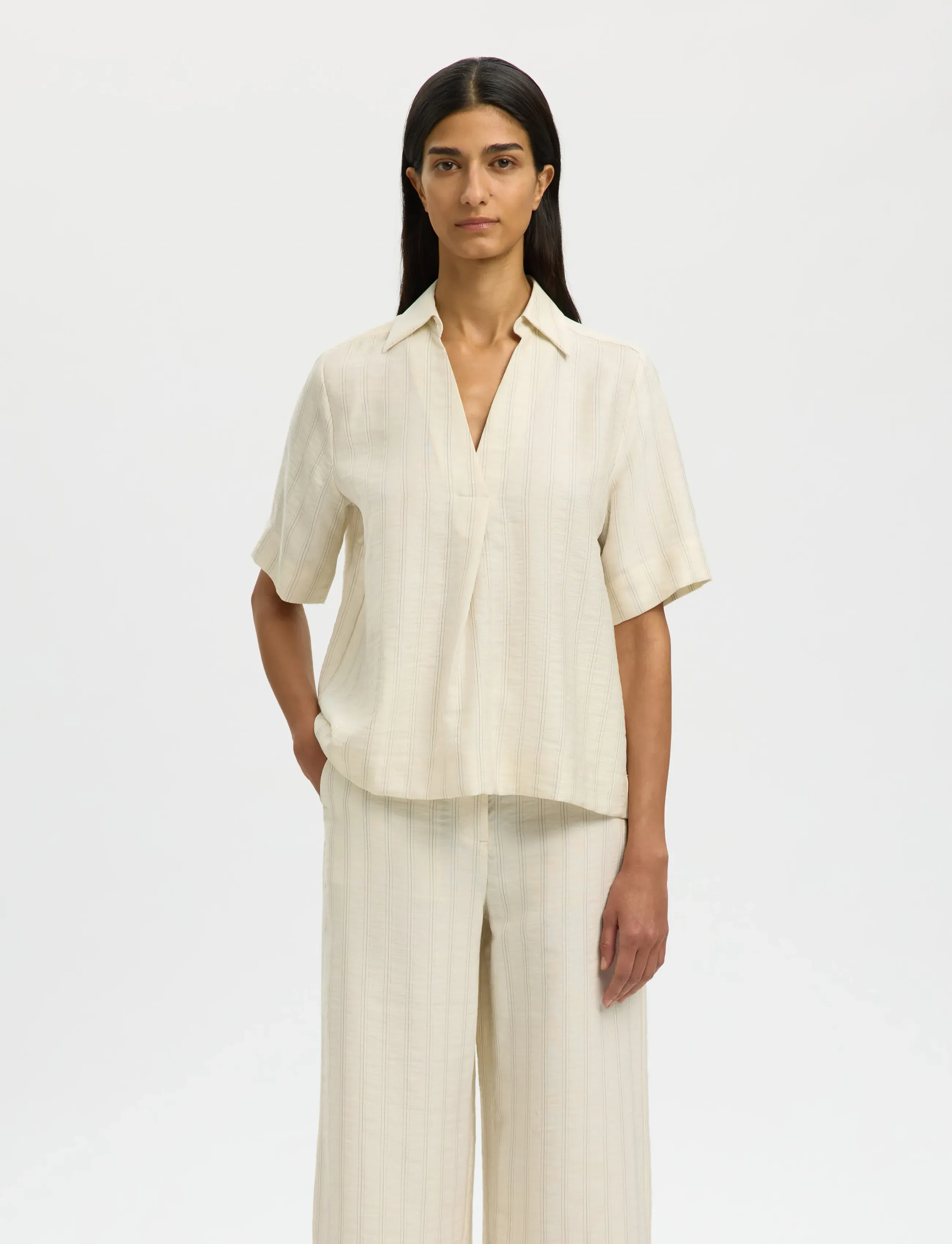 Selected SLFMARIE 2/4 TOP B - Blusen - EGRET / cream