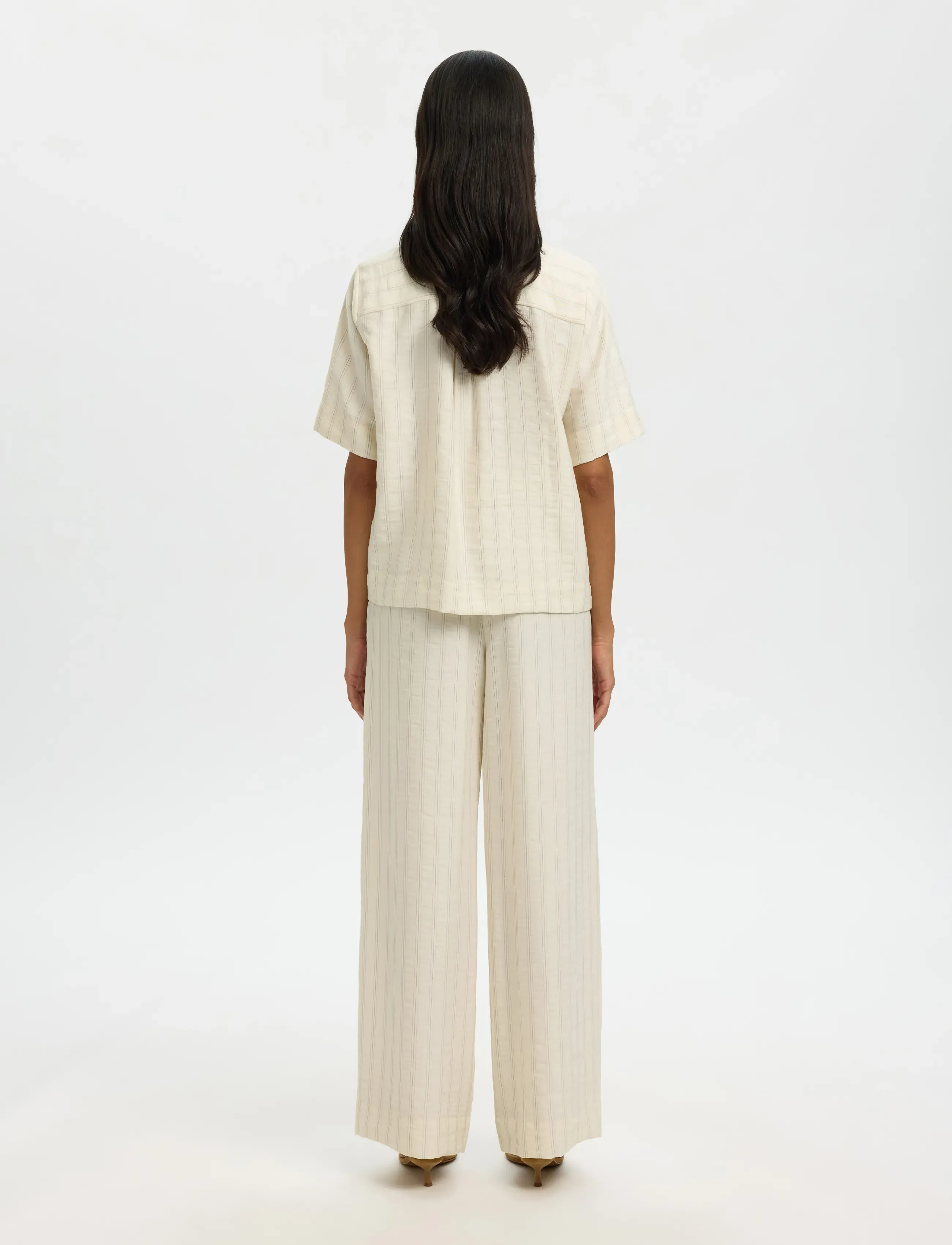 Selected - SLFMARIE 2/4 TOP B - kortærmede bluser - egret - 2