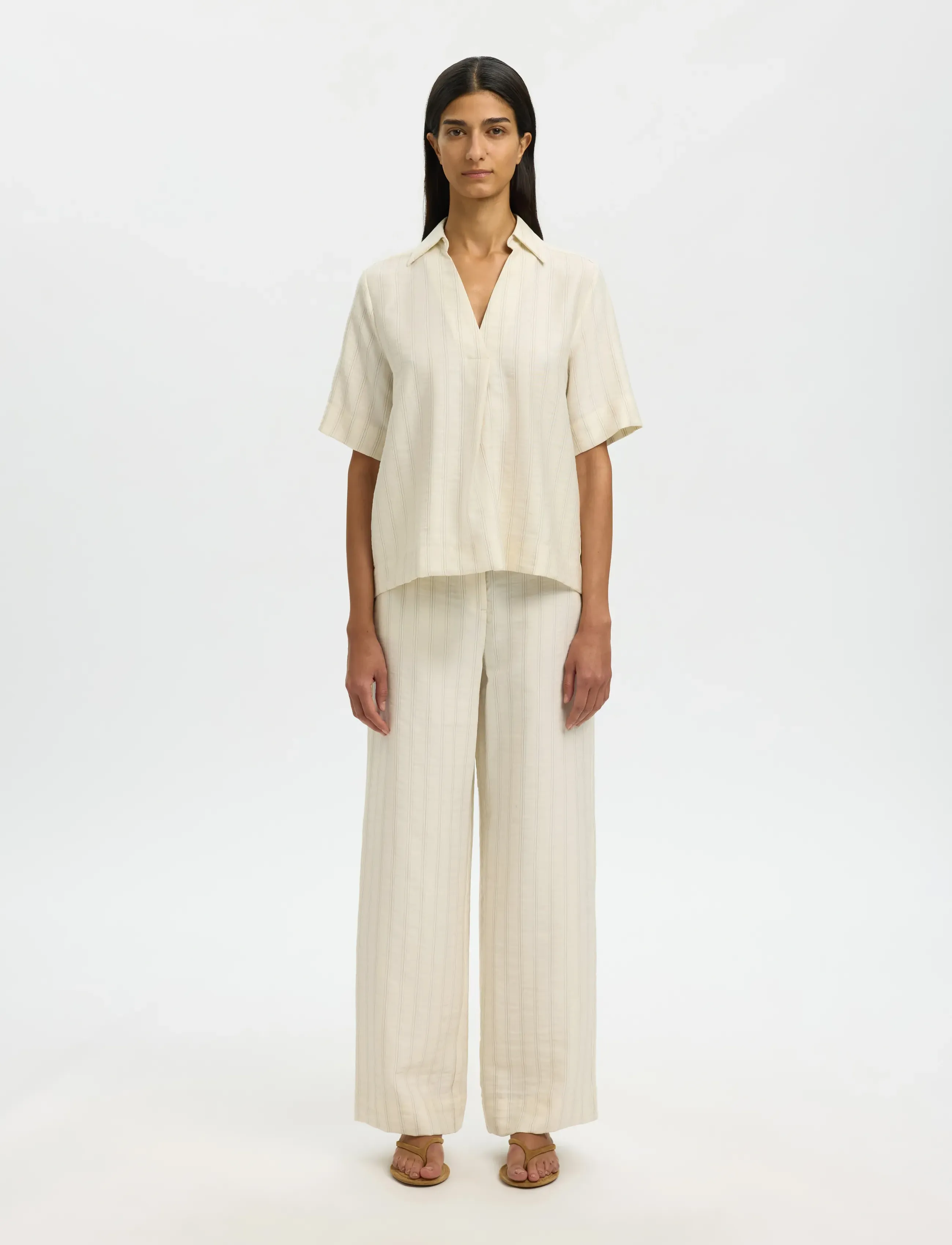 Selected - SLFMARIE 2/4 TOP B - kortærmede bluser - egret - 3