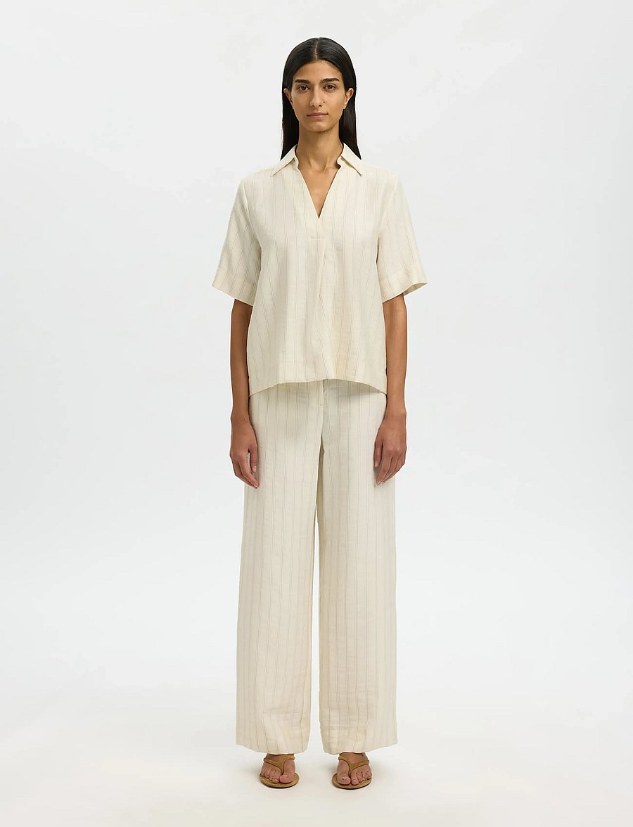 Selected - SLFMARIE 2/4 TOP B - lyhythihaiset puserot - egret - 3