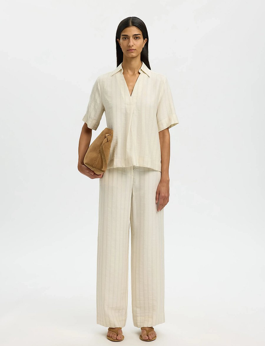 Selected - SLFMARIE 2/4 TOP B - lyhythihaiset puserot - egret - 5