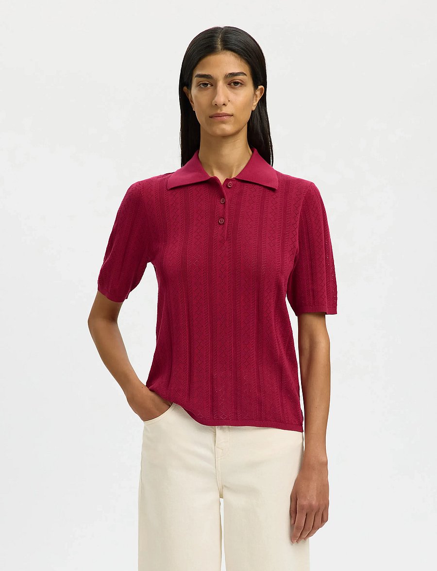Selected - SLFTOLEDO STRUCTURE 2/4 KNIT POLO NECK - jumpers - anemone - 0