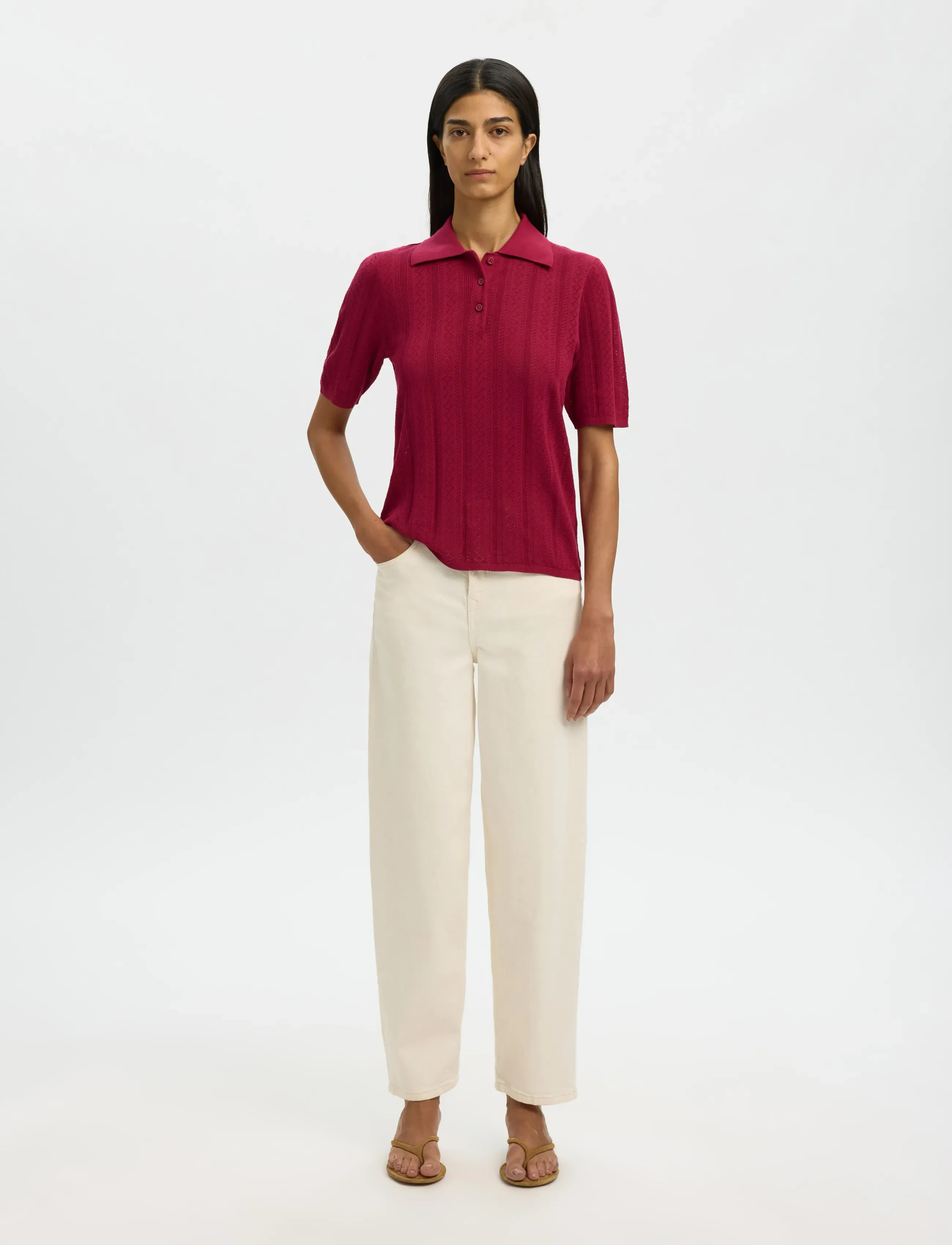 Selected - SLFTOLEDO STRUCTURE 2/4 KNIT POLO NECK - pullover - anemone - 3