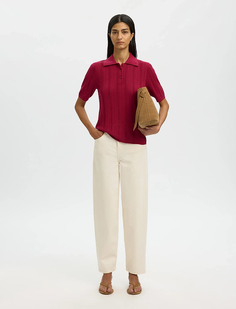 Selected - SLFTOLEDO STRUCTURE 2/4 KNIT POLO NECK - sviitrid - anemone - 5