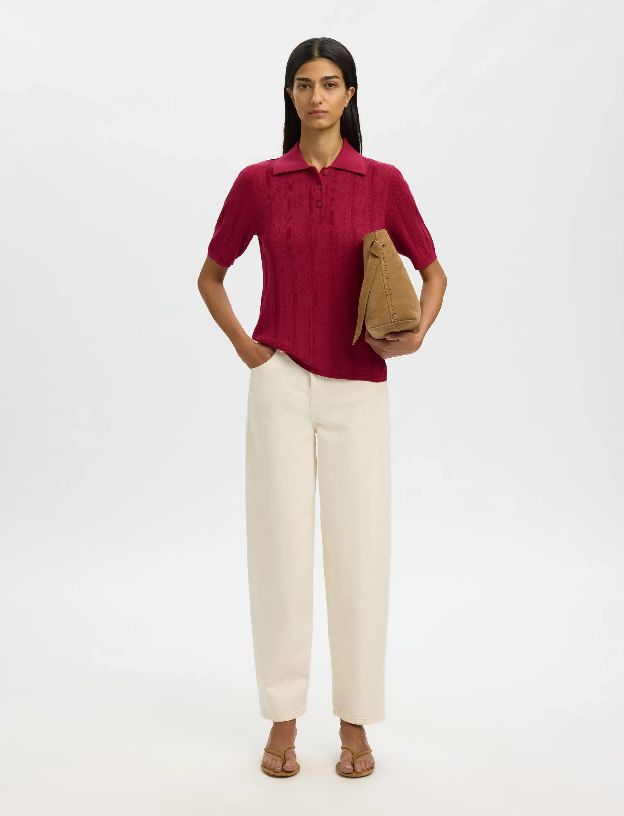 Selected - SLFTOLEDO STRUCTURE 2/4 KNIT POLO NECK - pullover - anemone - 5
