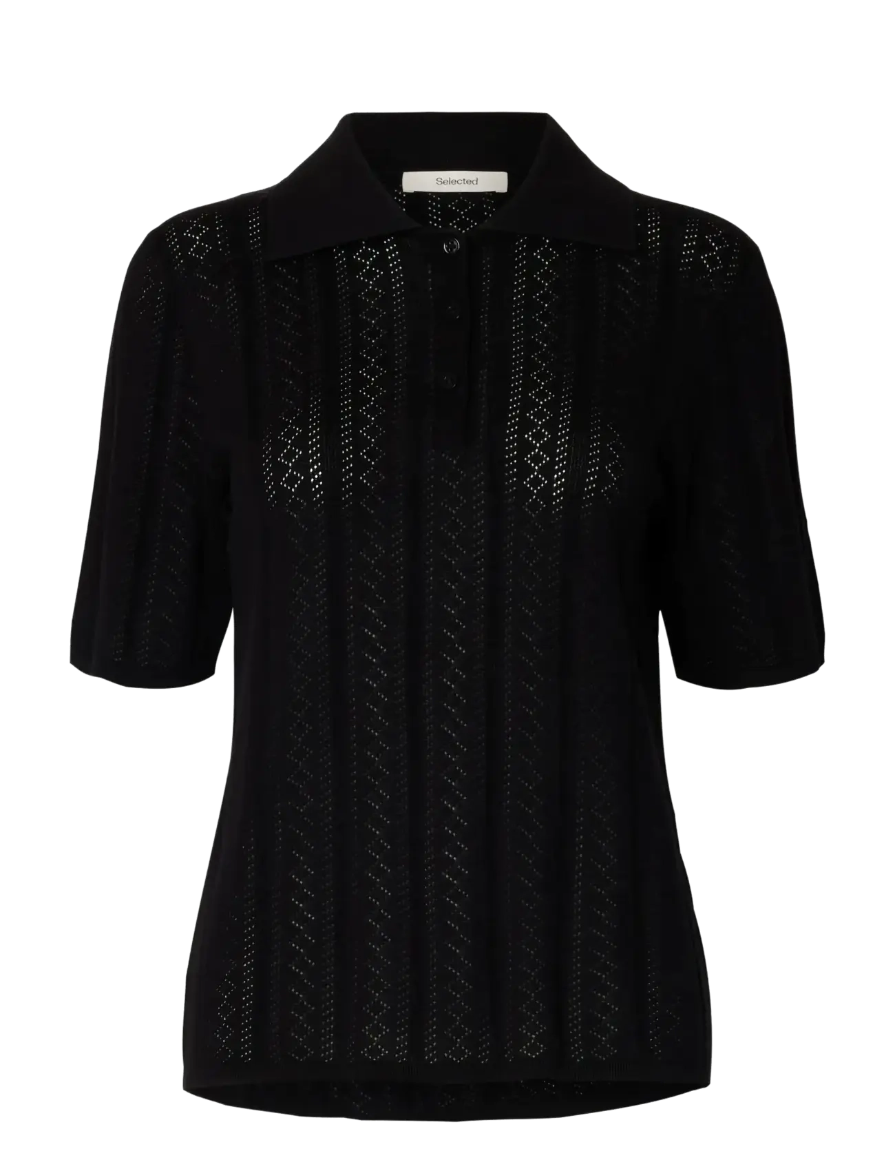 Selected SLFTOLEDO STRUCTURE 2/4 KNIT POLO NECK - Pullover - BLACK / black