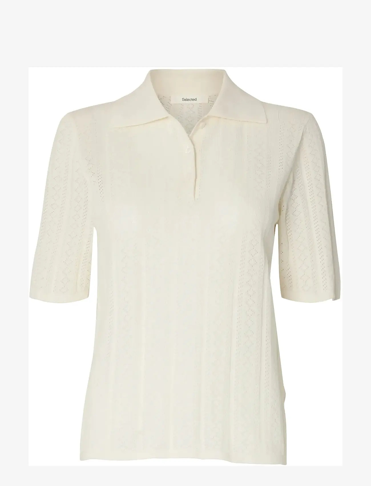 Selected - SLFTOLEDO STRUCTURE 2/4 KNIT POLO NECK - sviitrid - snow white - 1