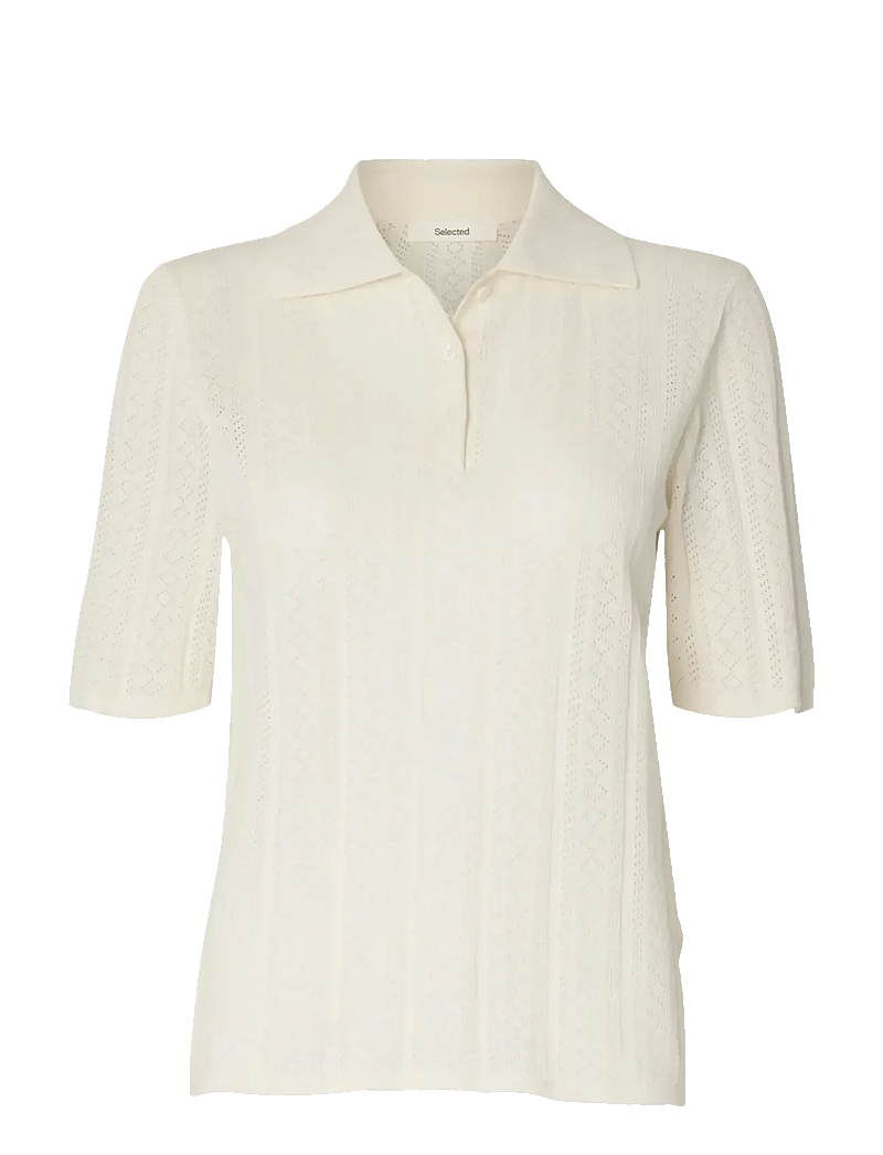 Selected - SLFTOLEDO STRUCTURE 2/4 KNIT POLO NECK - sviitrid - snow white - 1