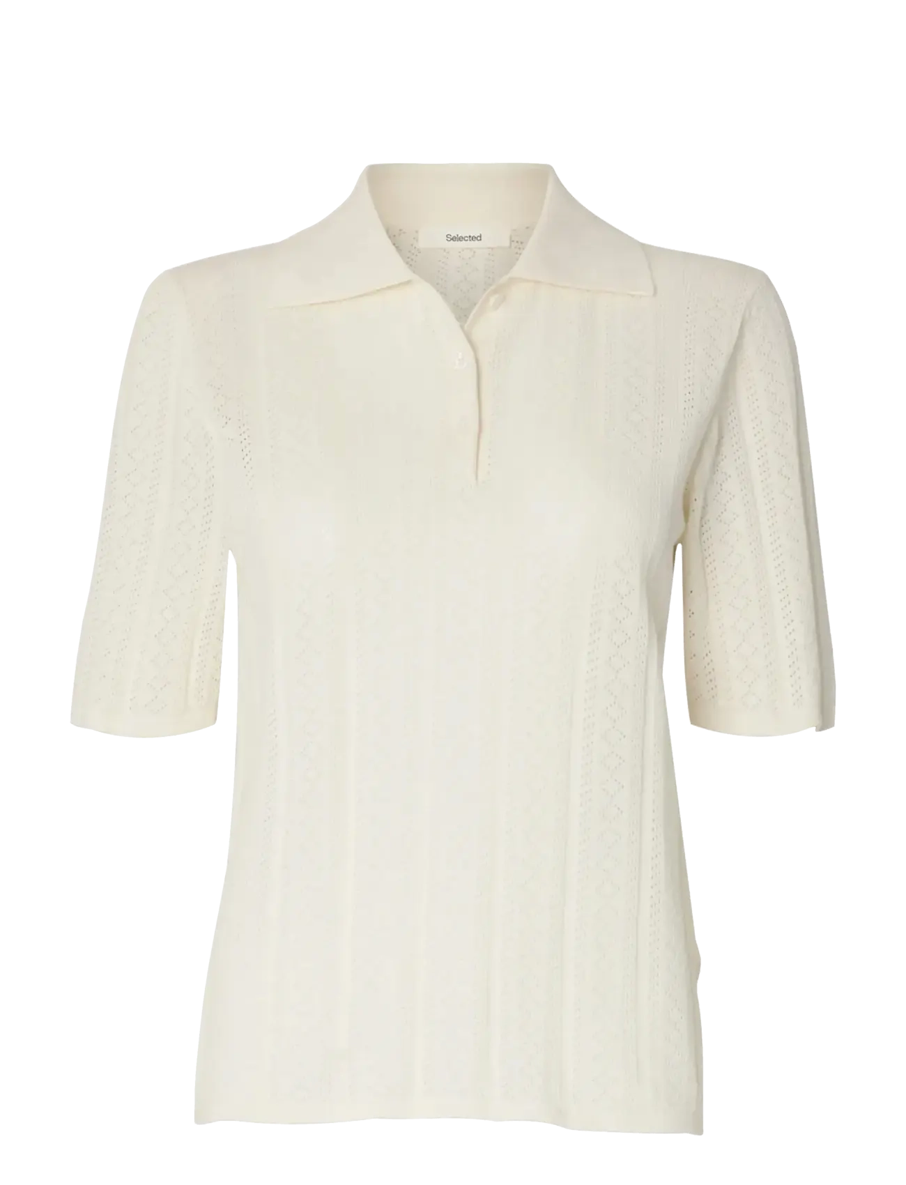 Selected SLFTOLEDO STRUCTURE 2/4 KNIT POLO NECK - Strickmode - SNOW WHITE / cream