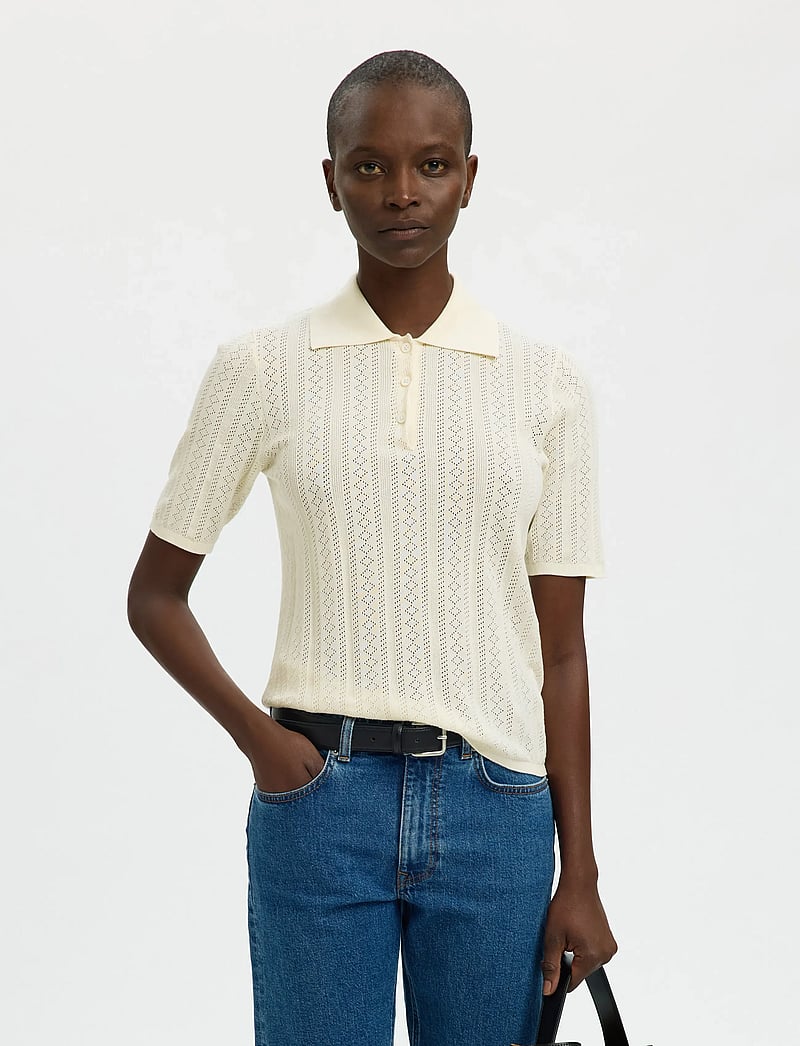 Selected - SLFTOLEDO STRUCTURE 2/4 KNIT POLO NECK - sviitrid - snow white - 0