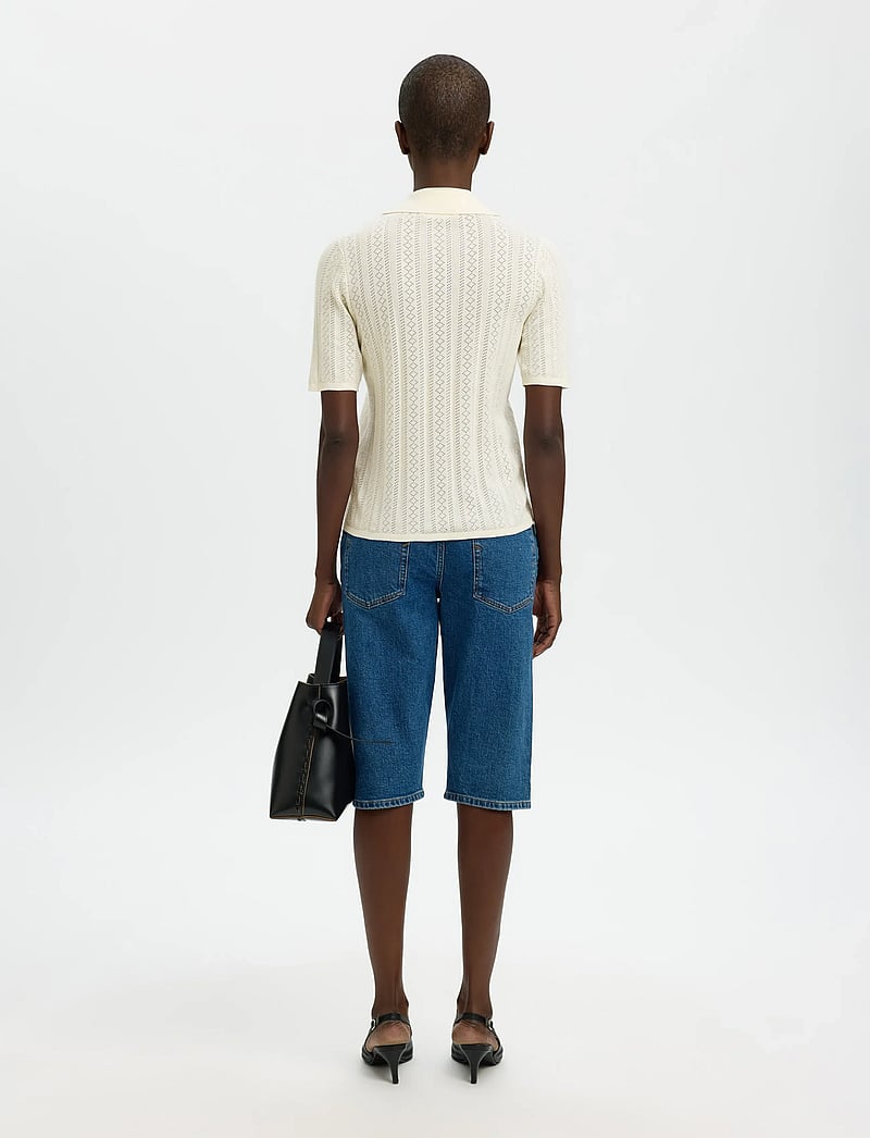 Selected - SLFTOLEDO STRUCTURE 2/4 KNIT POLO NECK - sviitrid - snow white - 2