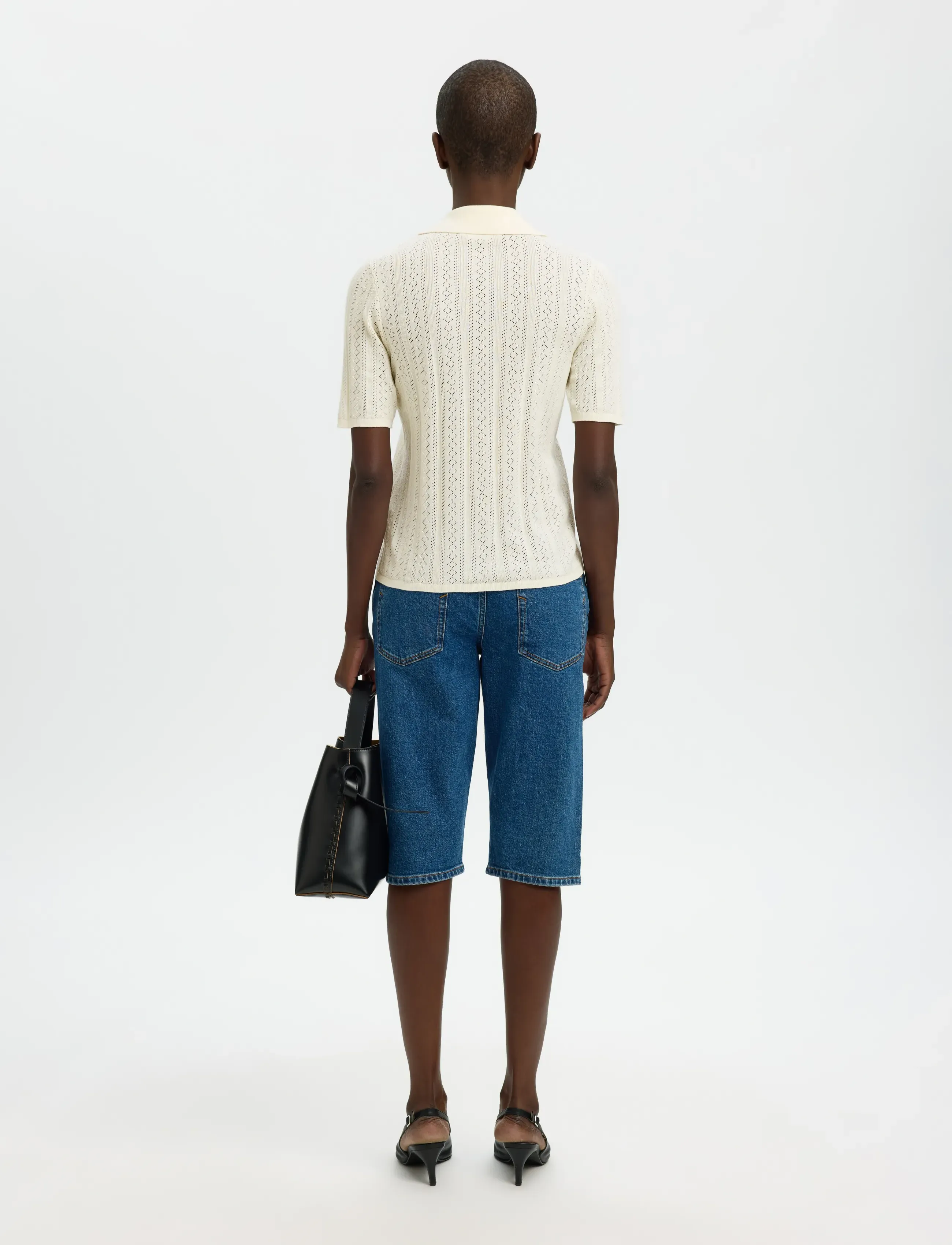 Selected - SLFTOLEDO STRUCTURE 2/4 KNIT POLO NECK - striktrøjer - snow white - 2