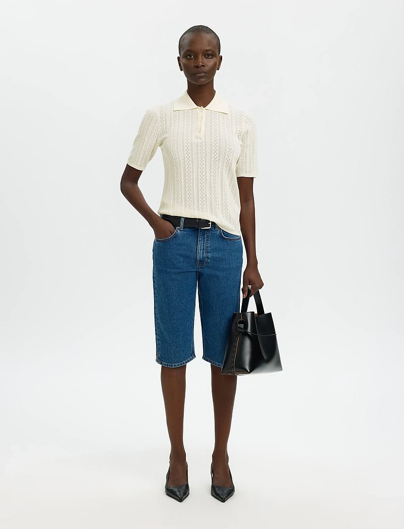 Selected - SLFTOLEDO STRUCTURE 2/4 KNIT POLO NECK - sviitrid - snow white - 3