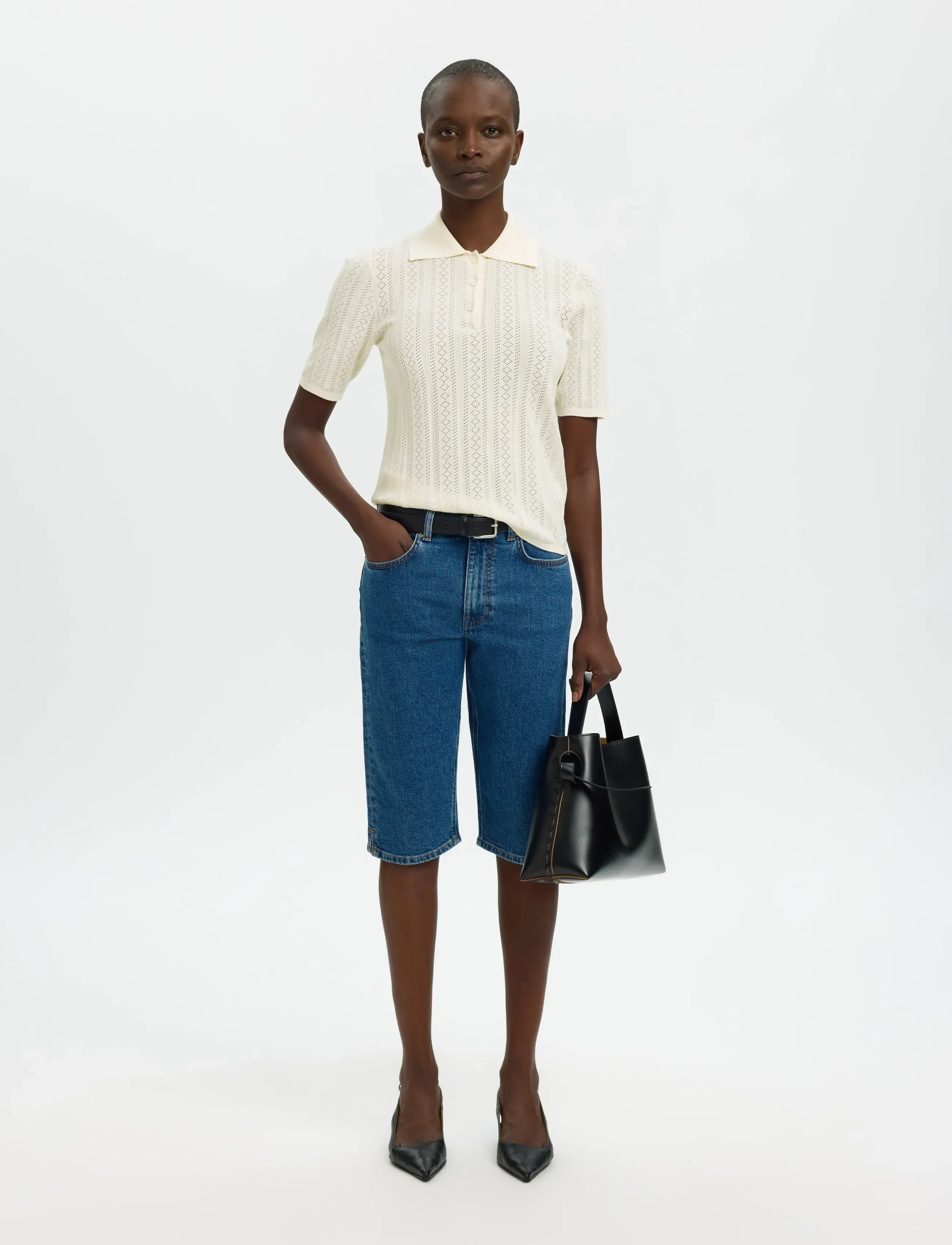 Selected - SLFTOLEDO STRUCTURE 2/4 KNIT POLO NECK - striktrøjer - snow white - 3