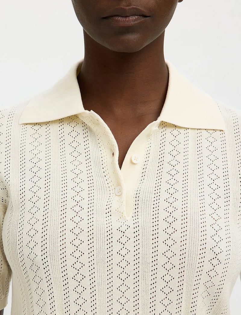 Selected - SLFTOLEDO STRUCTURE 2/4 KNIT POLO NECK - sviitrid - snow white - 4