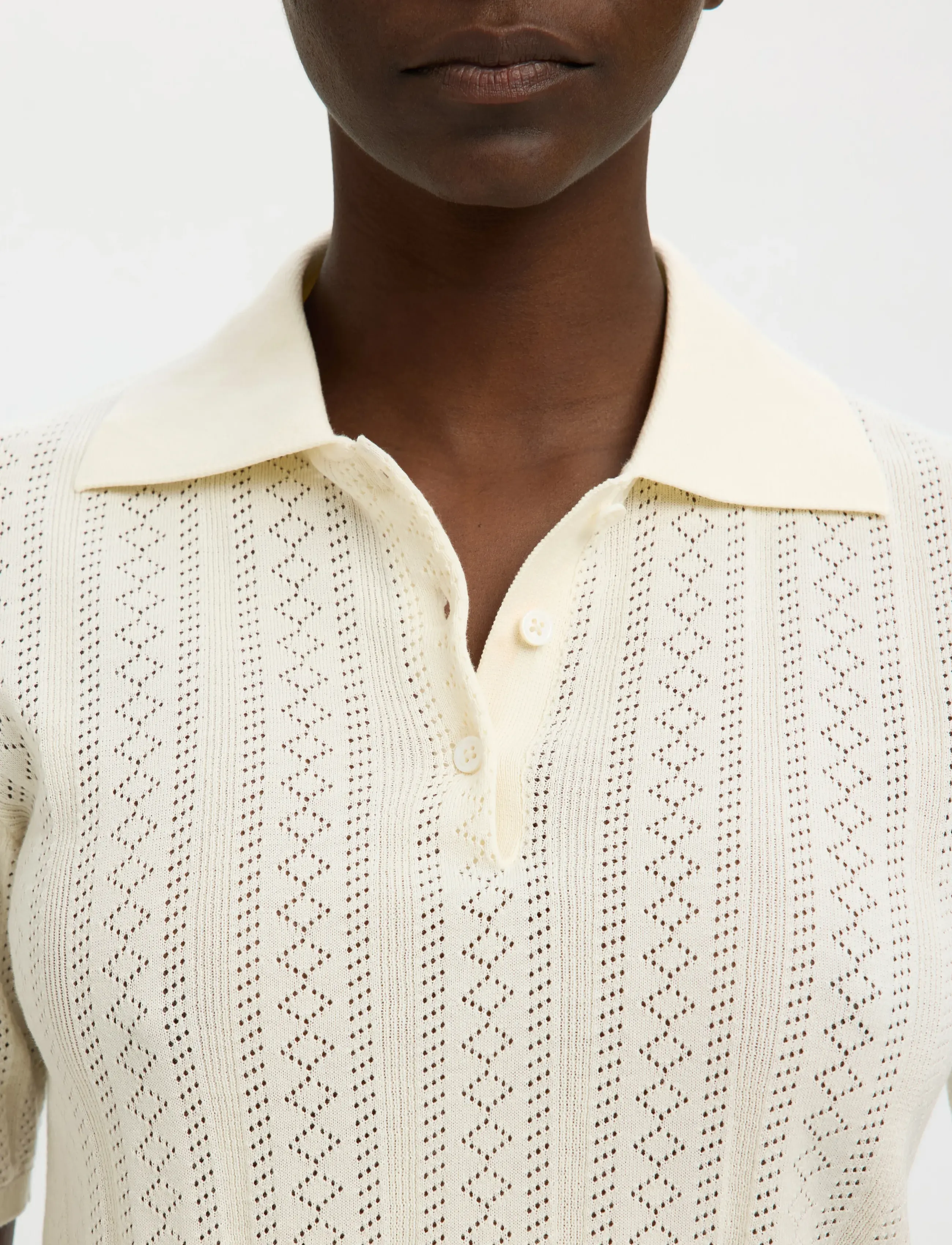 Selected - SLFTOLEDO STRUCTURE 2/4 KNIT POLO NECK - striktrøjer - snow white - 4