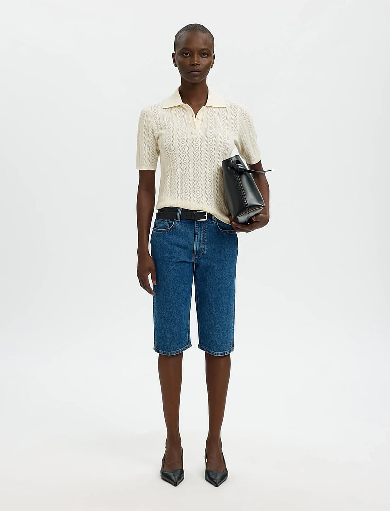 Selected - SLFTOLEDO STRUCTURE 2/4 KNIT POLO NECK - sviitrid - snow white - 5