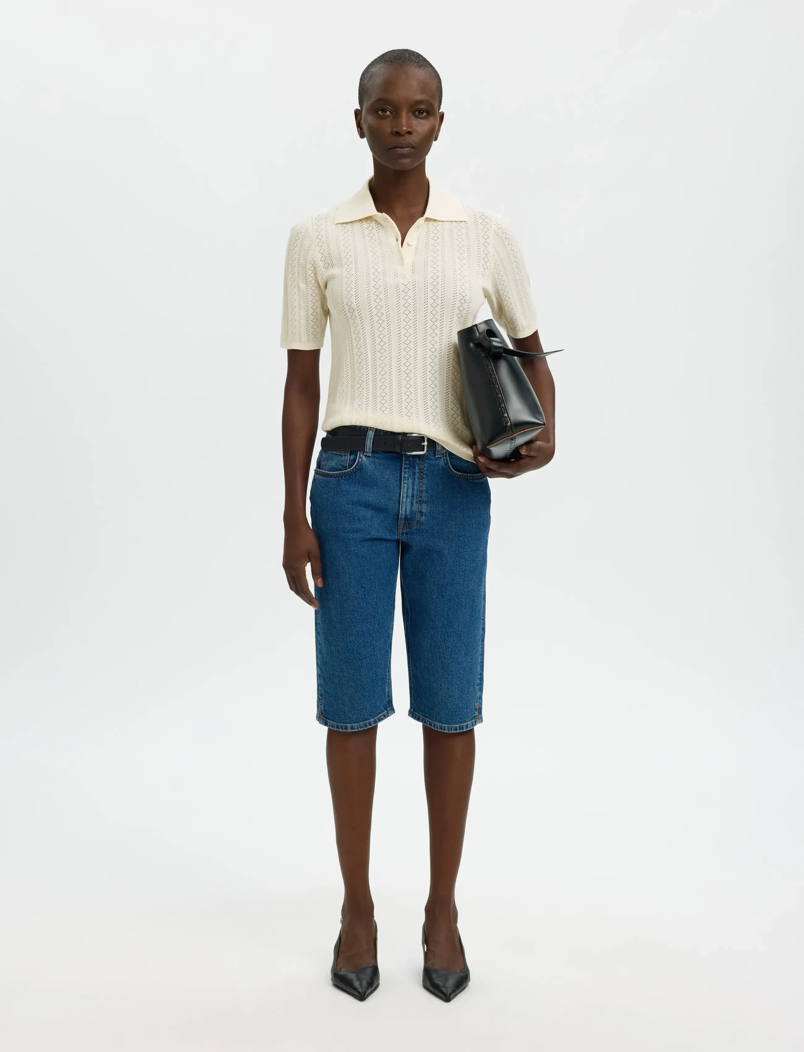 Selected - SLFTOLEDO STRUCTURE 2/4 KNIT POLO NECK - striktrøjer - snow white - 5