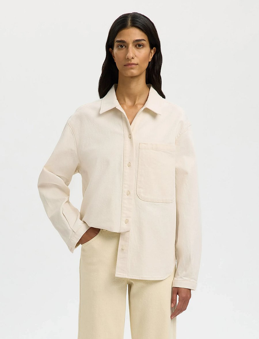Selected - SLFRELAXED EBBA DENIM SHIRT - denimskjorter - egret - 0