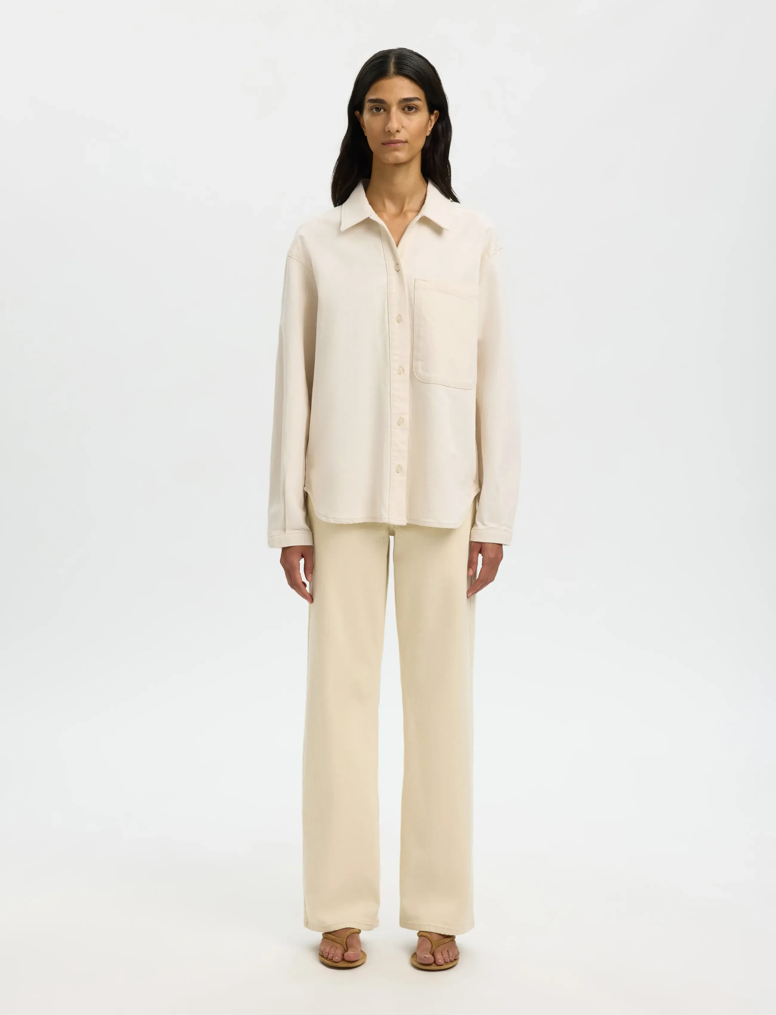 Selected - SLFRELAXED EBBA DENIM SHIRT - teksasärgid - egret - 3