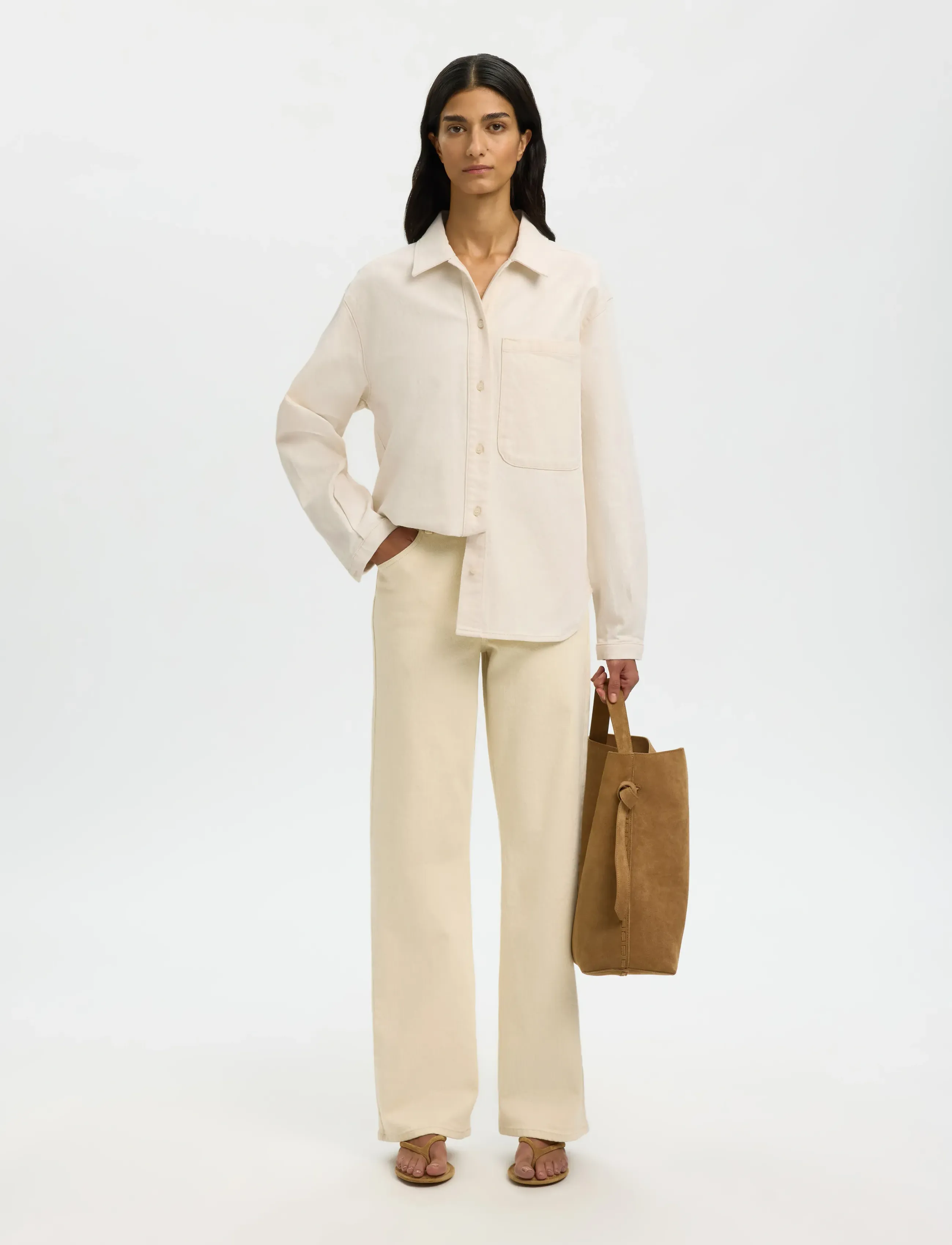 Selected - SLFRELAXED EBBA DENIM SHIRT - teksasärgid - egret - 5