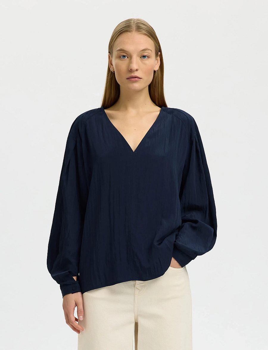 Selected - SLFIONA LS TOP B - pikkade varrukatega pluusid - dark sapphire - 0