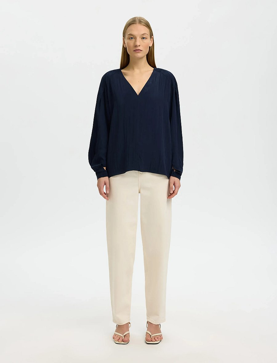 Selected - SLFIONA LS TOP B - pikkade varrukatega pluusid - dark sapphire - 3