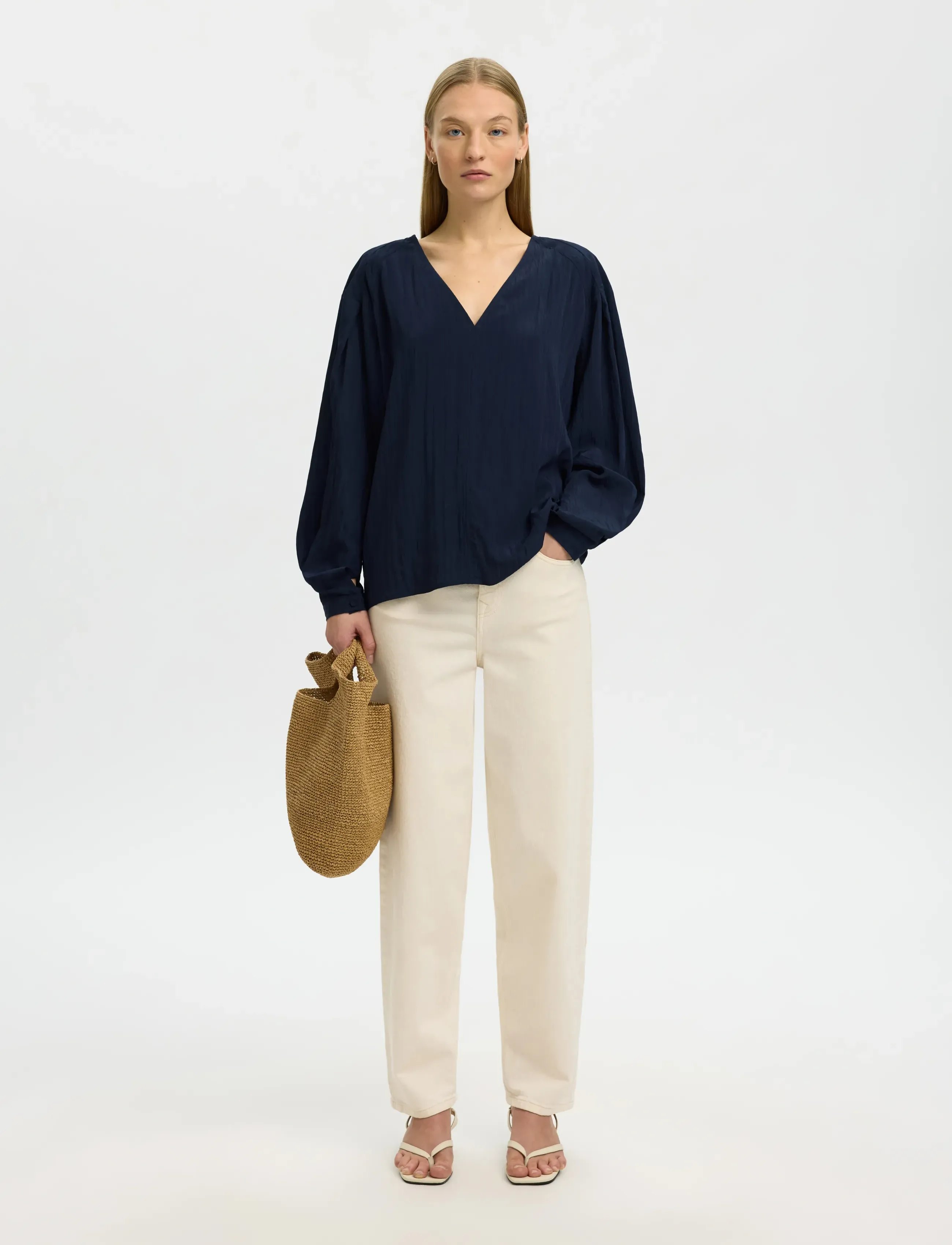 Selected - SLFIONA LS TOP B - långärmade blusar - dark sapphire - 5
