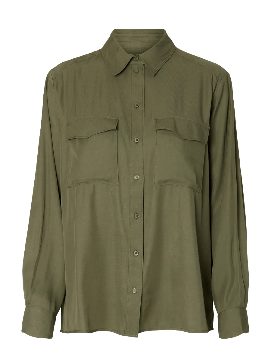 Selected - SLFBEATRICE LS RELAXED POCKET SHIRT B - chemises à manches longues - deep lichen green - 0
