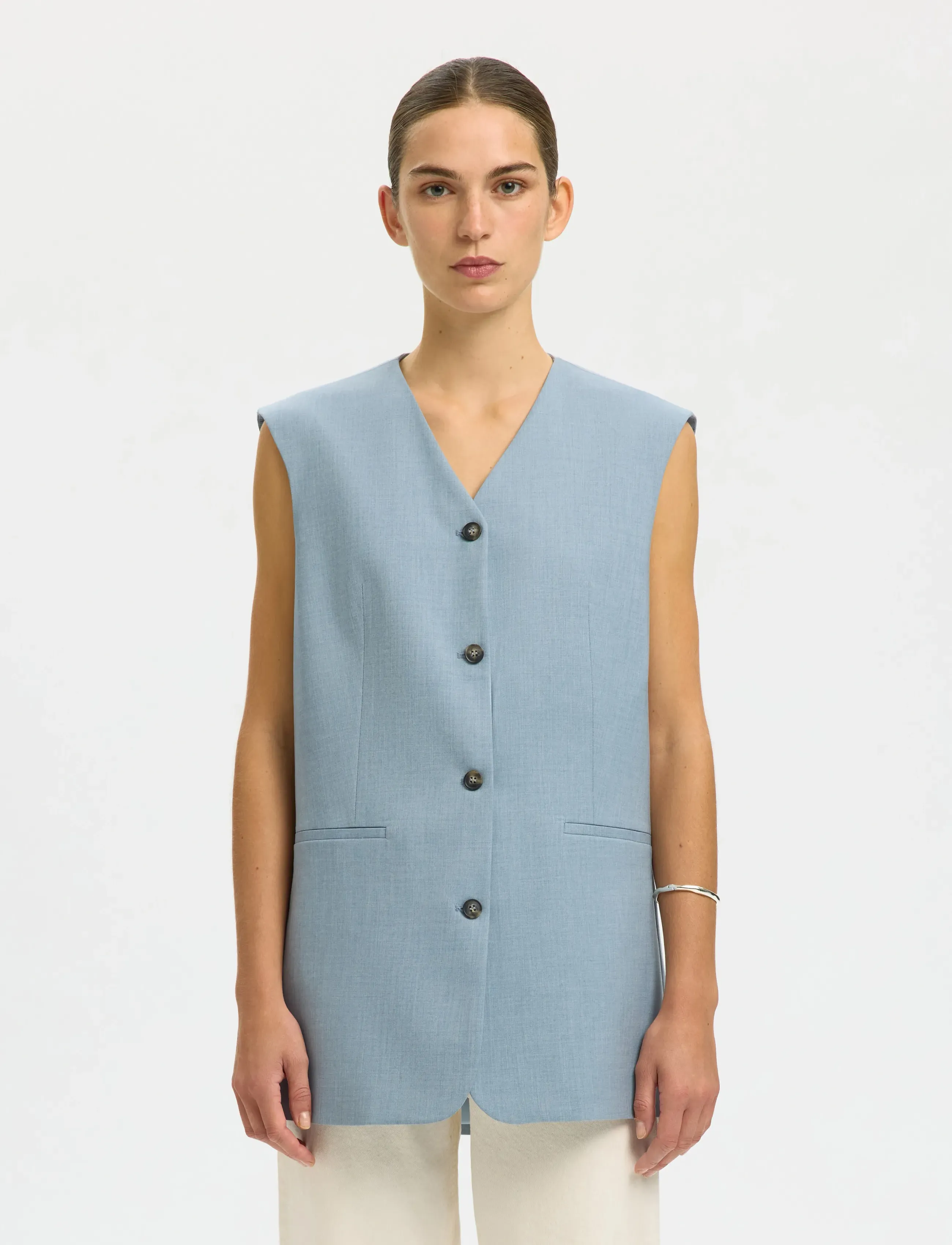 Selected Slfboxy Lisa Vest, 38, Blazer, Blau - Sleeveless Frauen