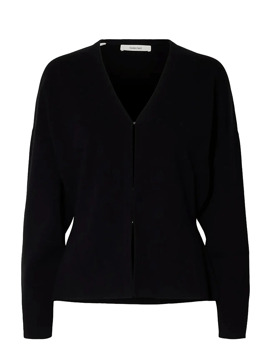 Selected - SLFANEMONE LS KNIT WAISTED CARDIGAN - koftor - black - 1
