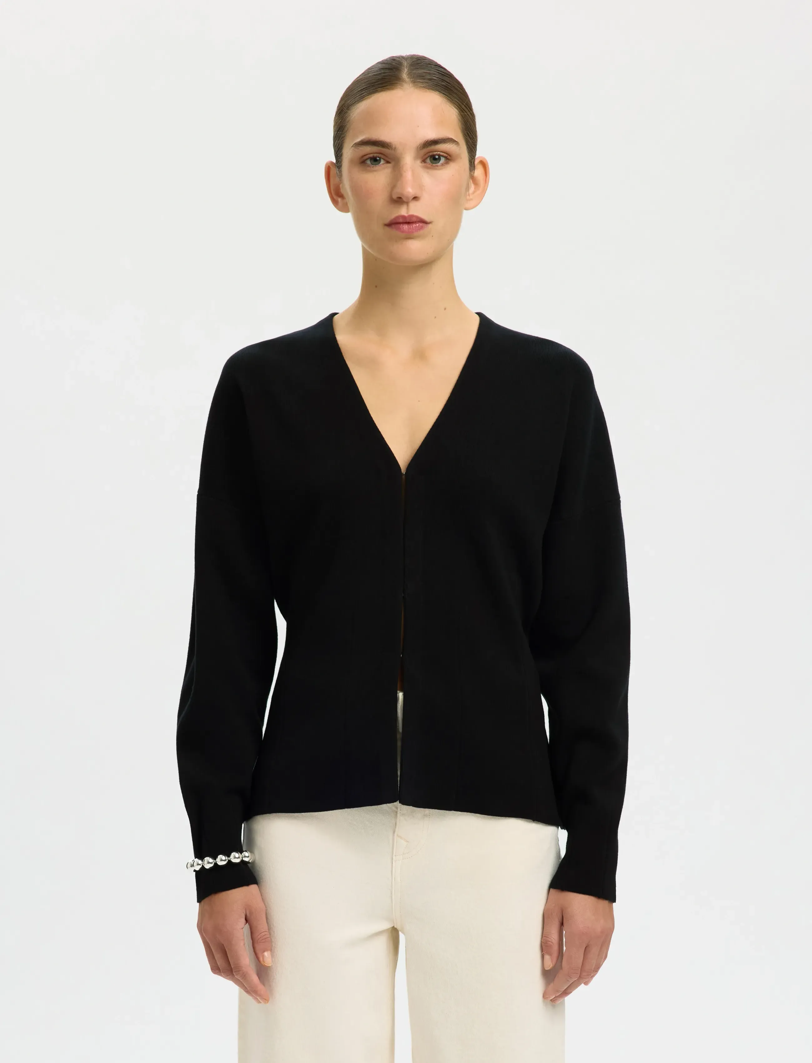 Selected Slfanemone Ls Knit Waisted Cardigan, XS, Black, Strik > Cardigans, Dame