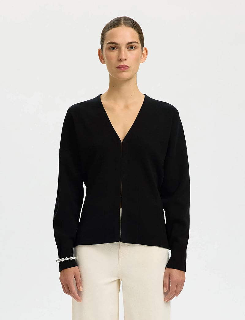 Selected - SLFANEMONE LS KNIT WAISTED CARDIGAN - koftor - black - 0