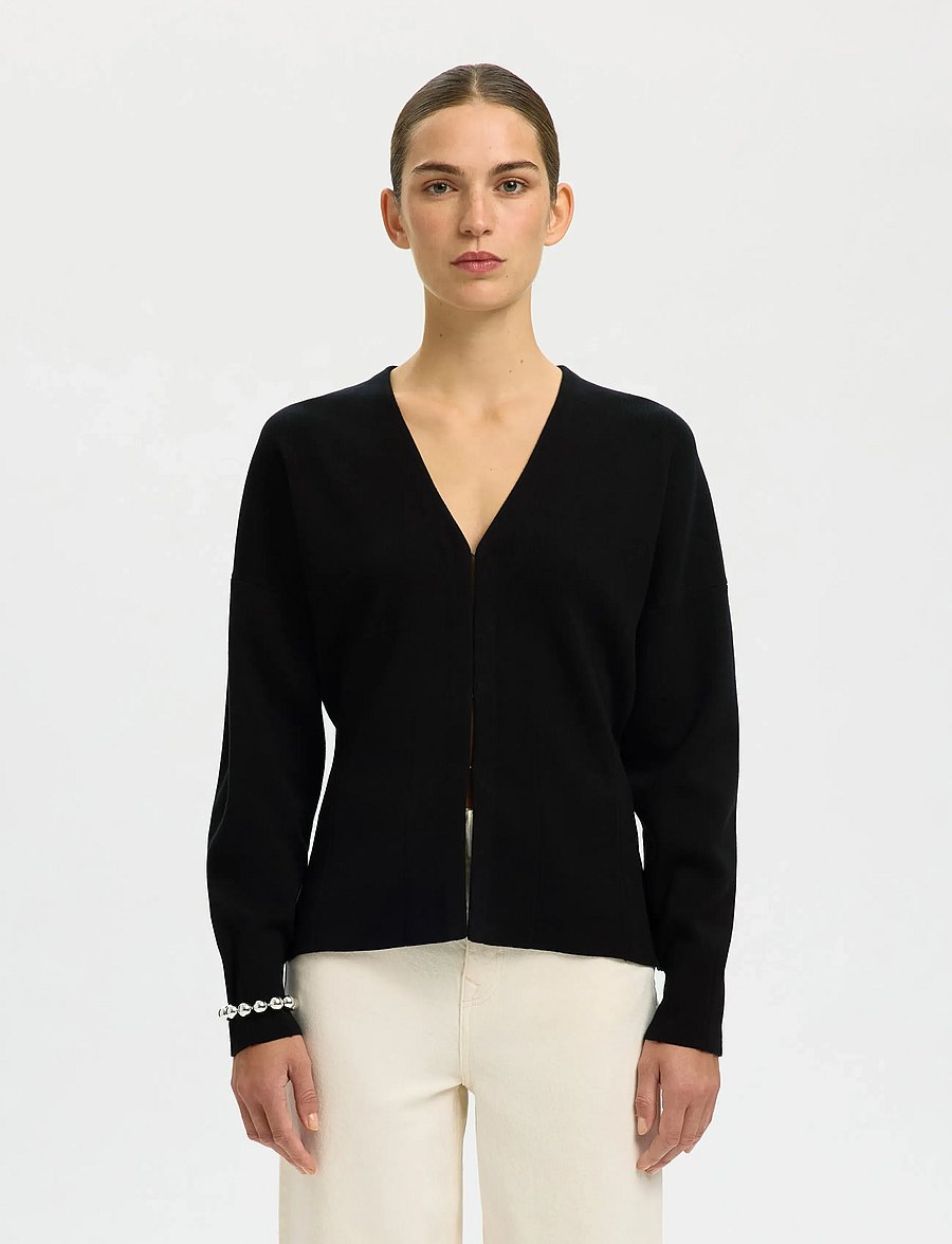 Selected - SLFANEMONE LS KNIT WAISTED CARDIGAN - koftor - black - 0
